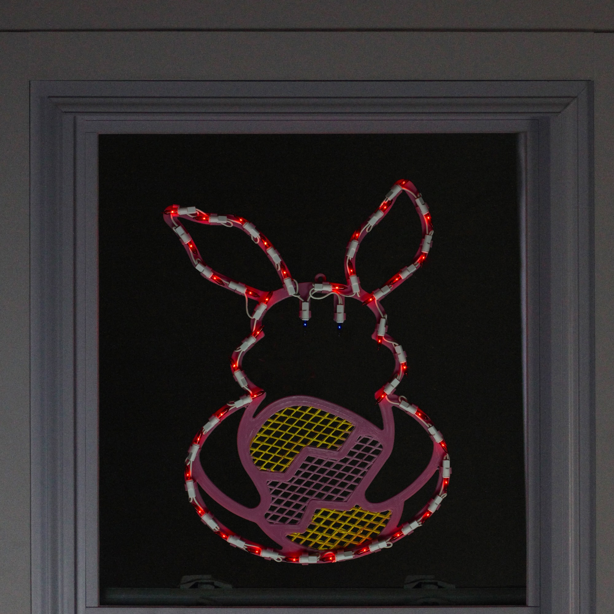 16.5" Lighted Pink Bunny with Easter Egg Window Silhouette Decoration