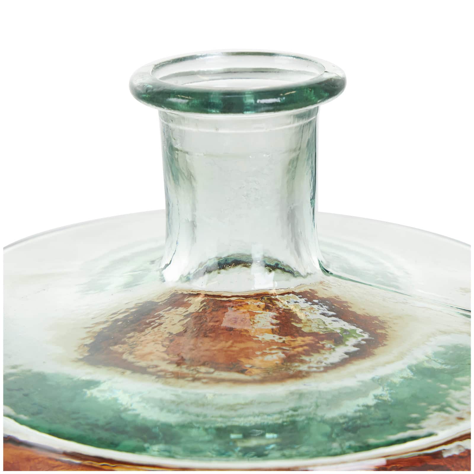 10" Clear & Brown Swirl Abstract Spanish Bottle Recycled Glass Vase