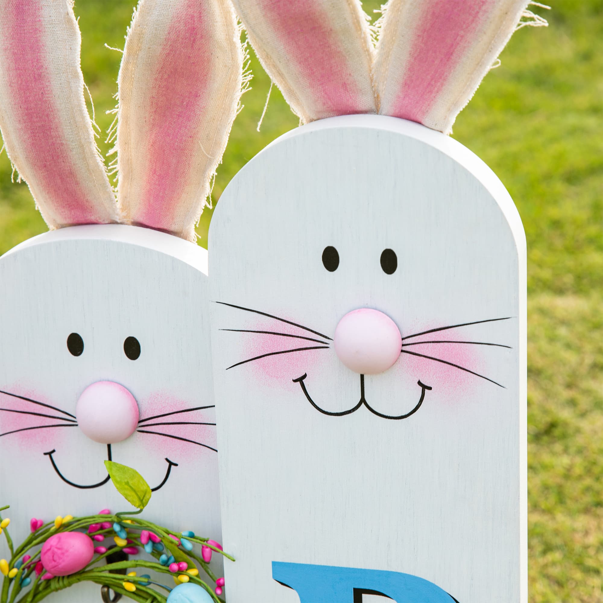 Glitzhome® 29.5" Easter Bunny Family HOP Wooden Porch Sign