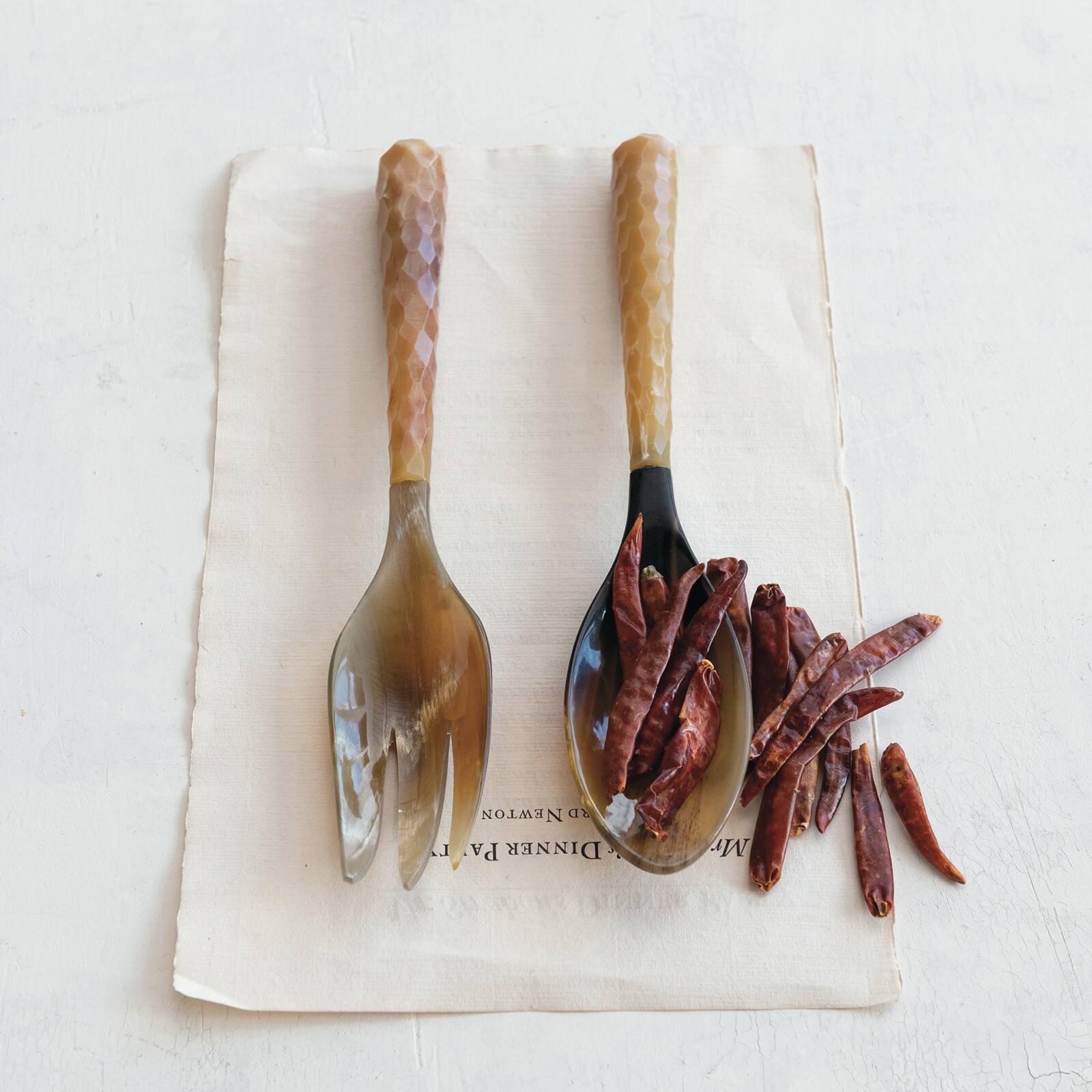 Hello Honey® Natural Carved Horn Salad Server Set