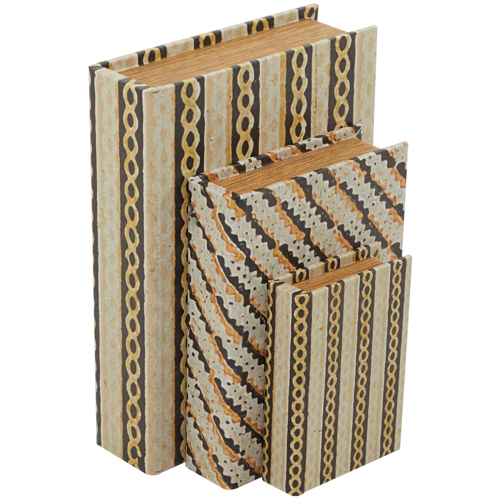 Brown Stripe & Chain Print Faux Leather Faux Book Box Set