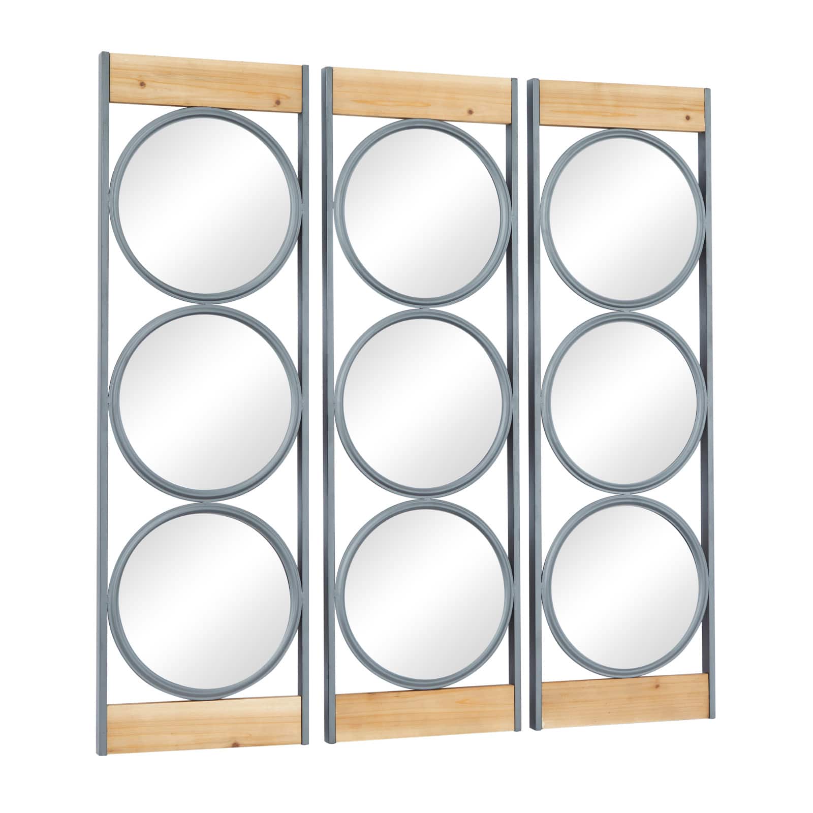 Set of 3 Black Iron Industrial Wall Mirror, 37" x 11"