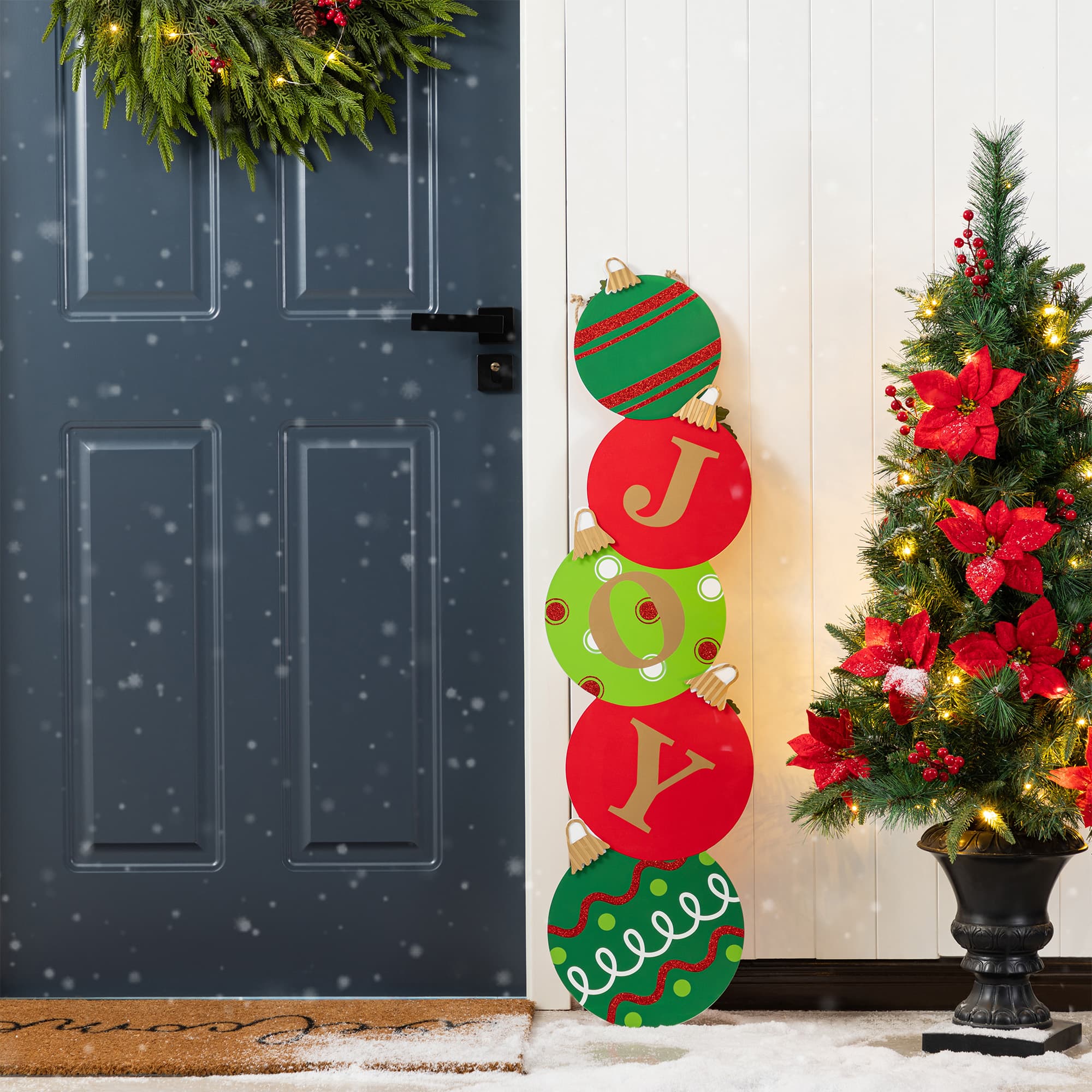 Glitzhome® 41.75" Fall and Christmas Double-Sided Wooden Pumpkin and Ornament Porch Sign