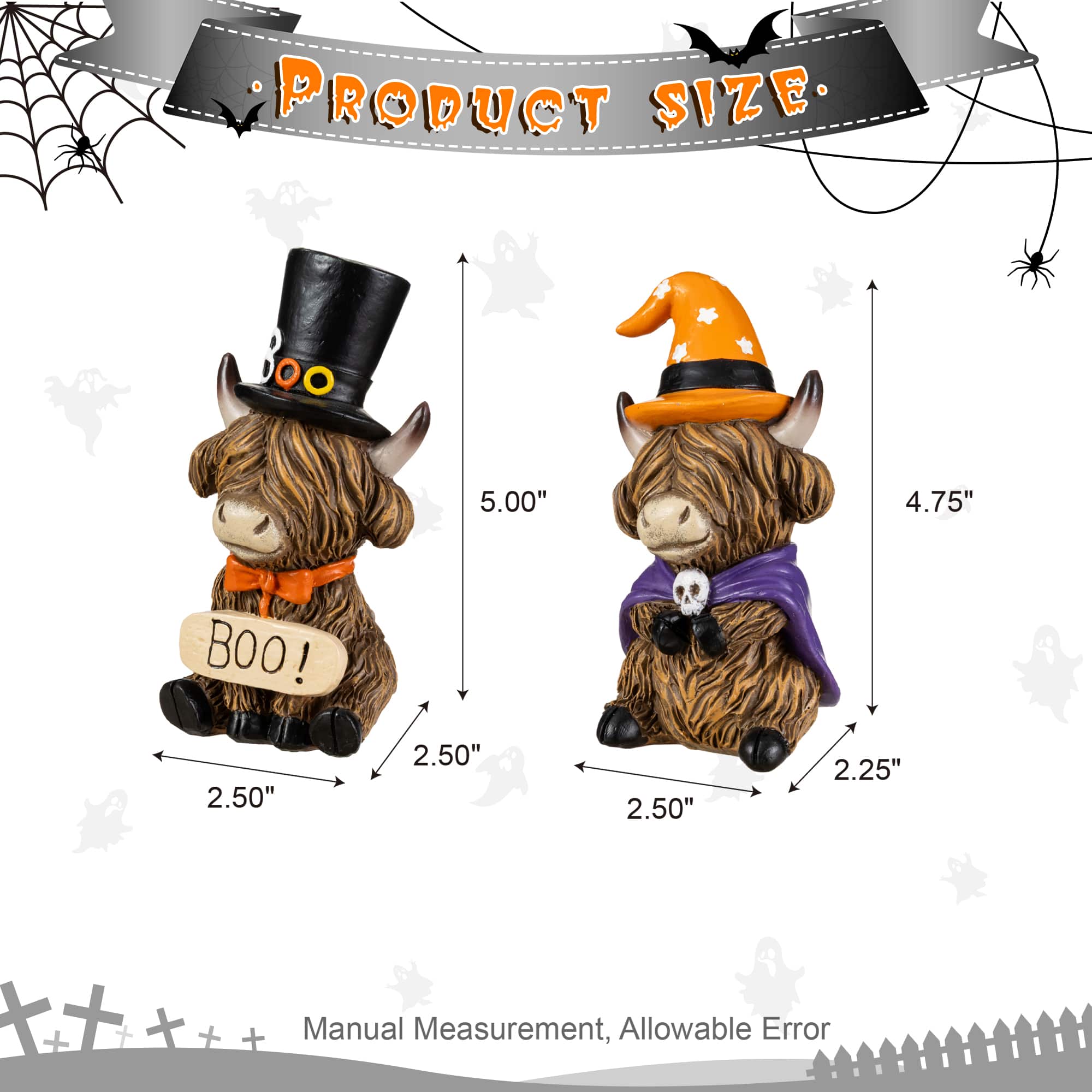 Glitzhome® 4.75" Halloween Resin Highland Cow Table Decor, Set of 2