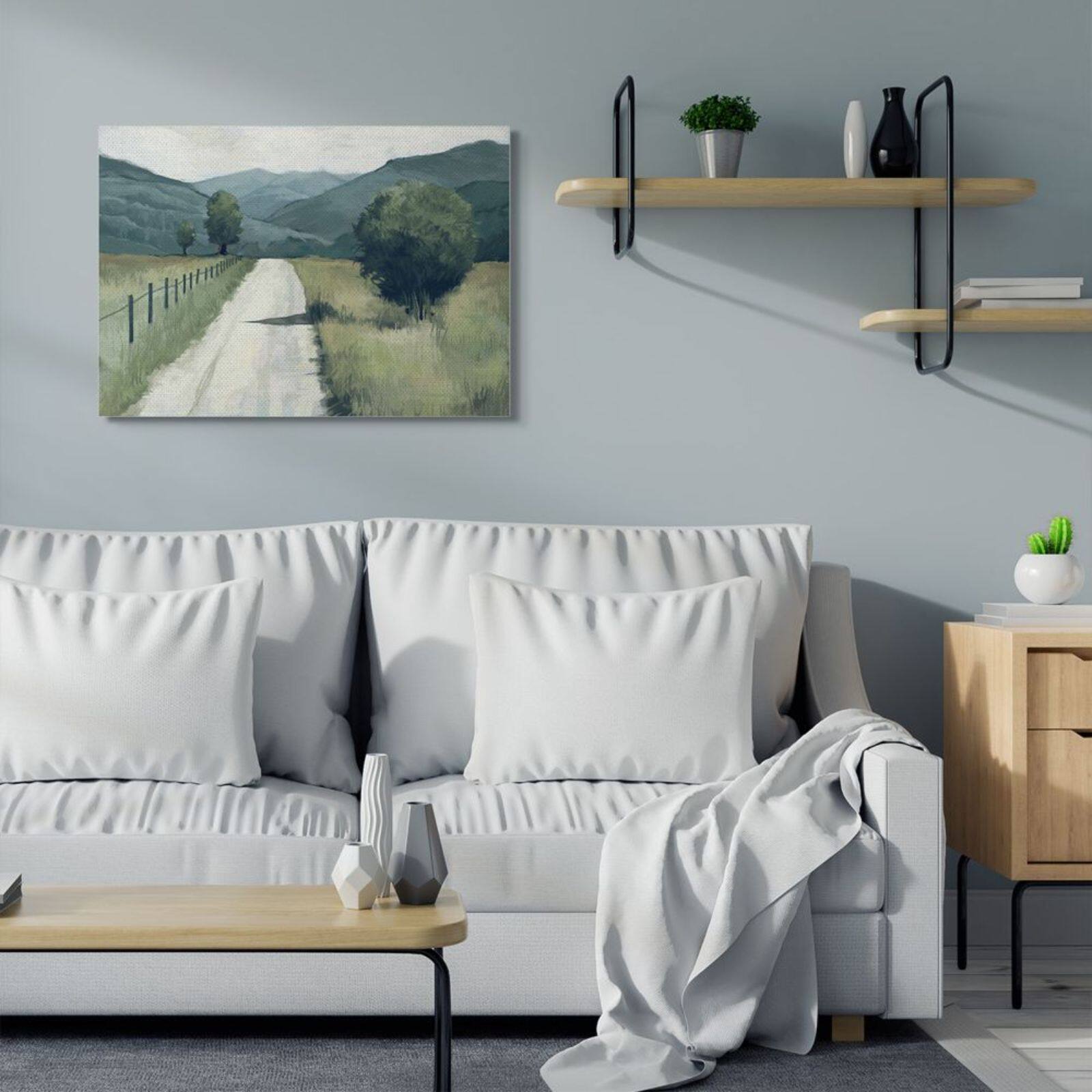 Stupell Industries Green & Blue Farmland Fields Landscape Painting Design Canvas Wall Art