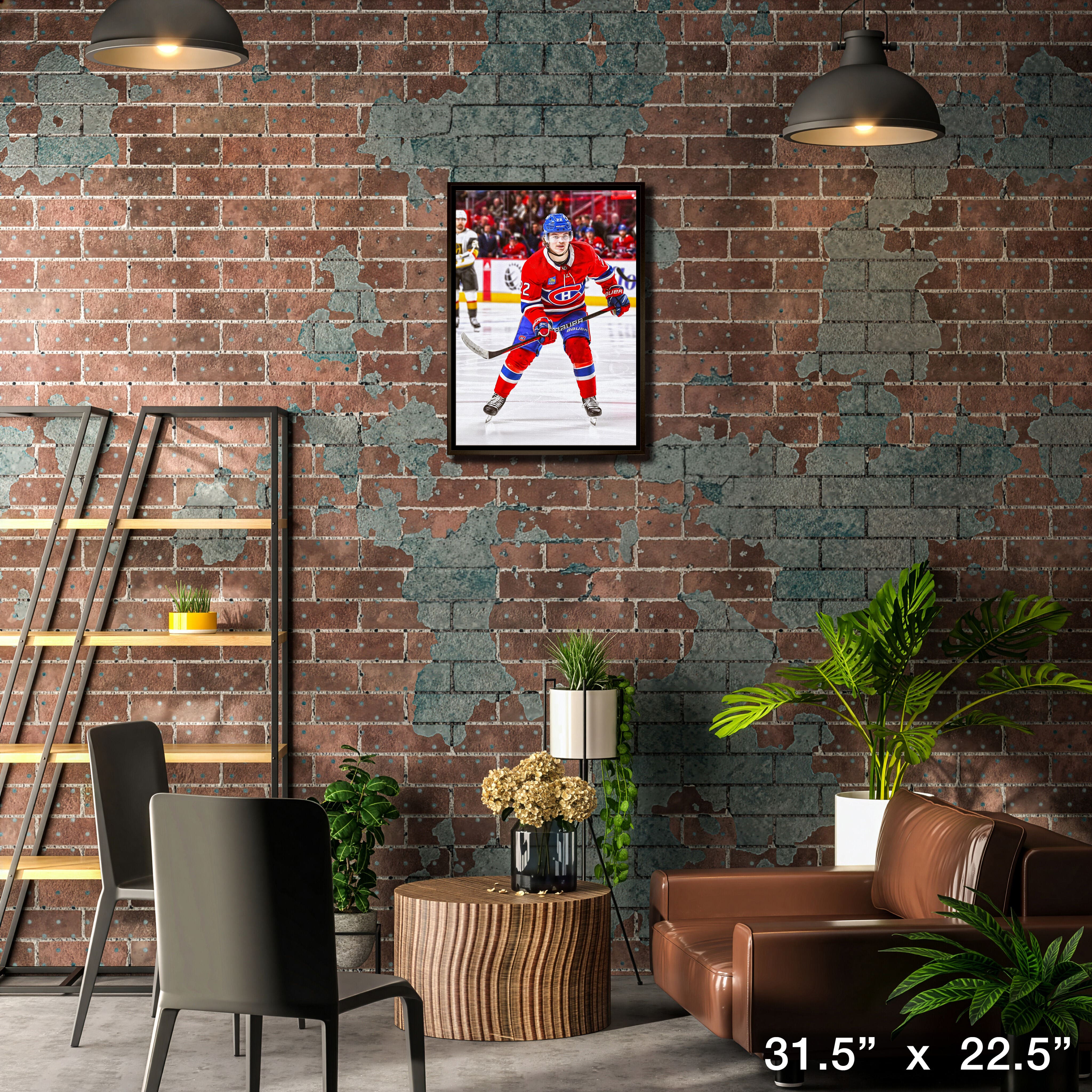 Cole Caufield Framed 20" x 29" Canvas Canadiens Action-H 31.5" x 22.5"