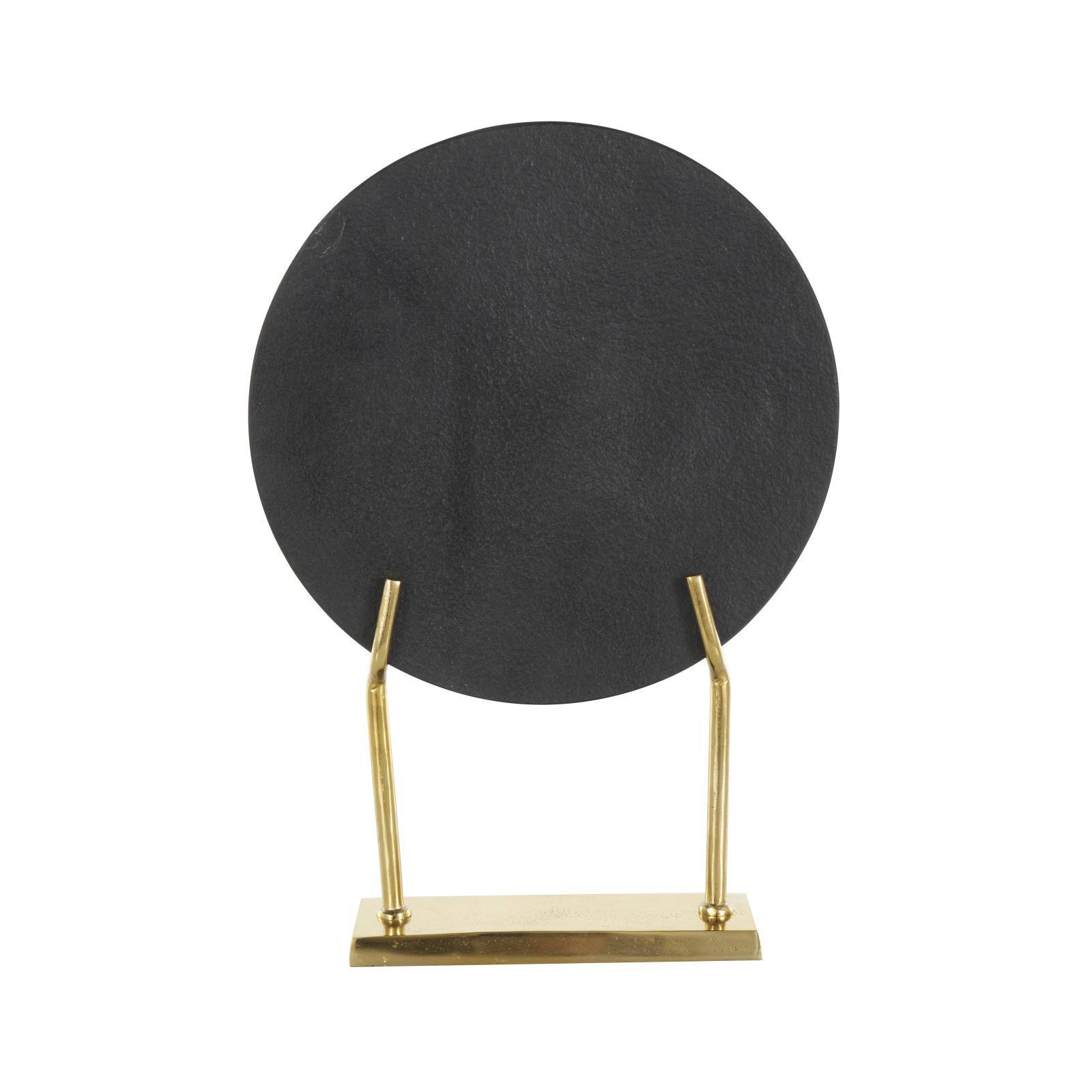 20" Black Marble Abstract Textured Disk Sculpture