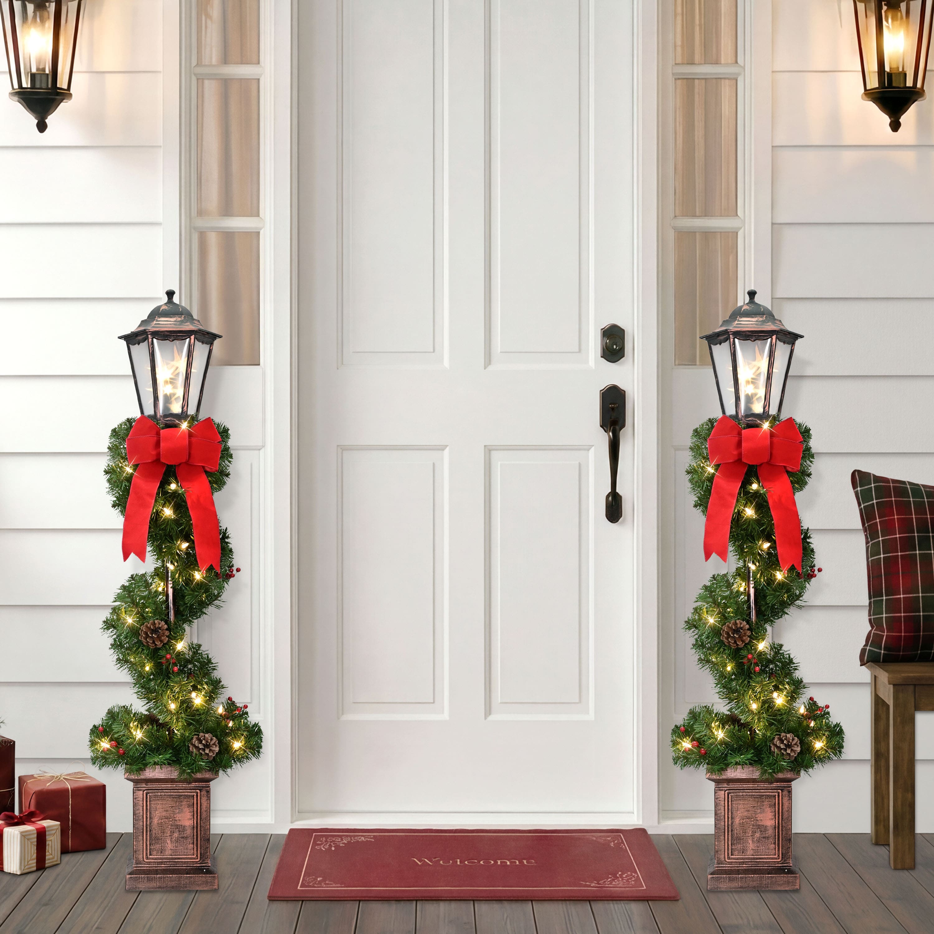Puleo International 4ft. Pre-Lit Artificial Lamp Post Trees with Decorative Plastic Base, 2ct.
