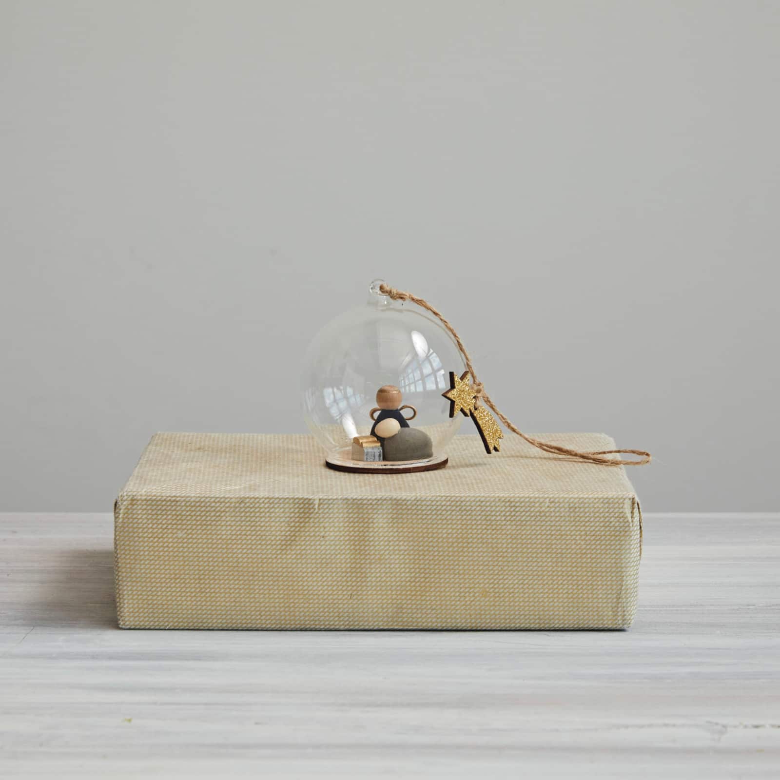 Hello Honey® 3.5" Glass Cloche with Wood Nativity Scene & Star Ornament