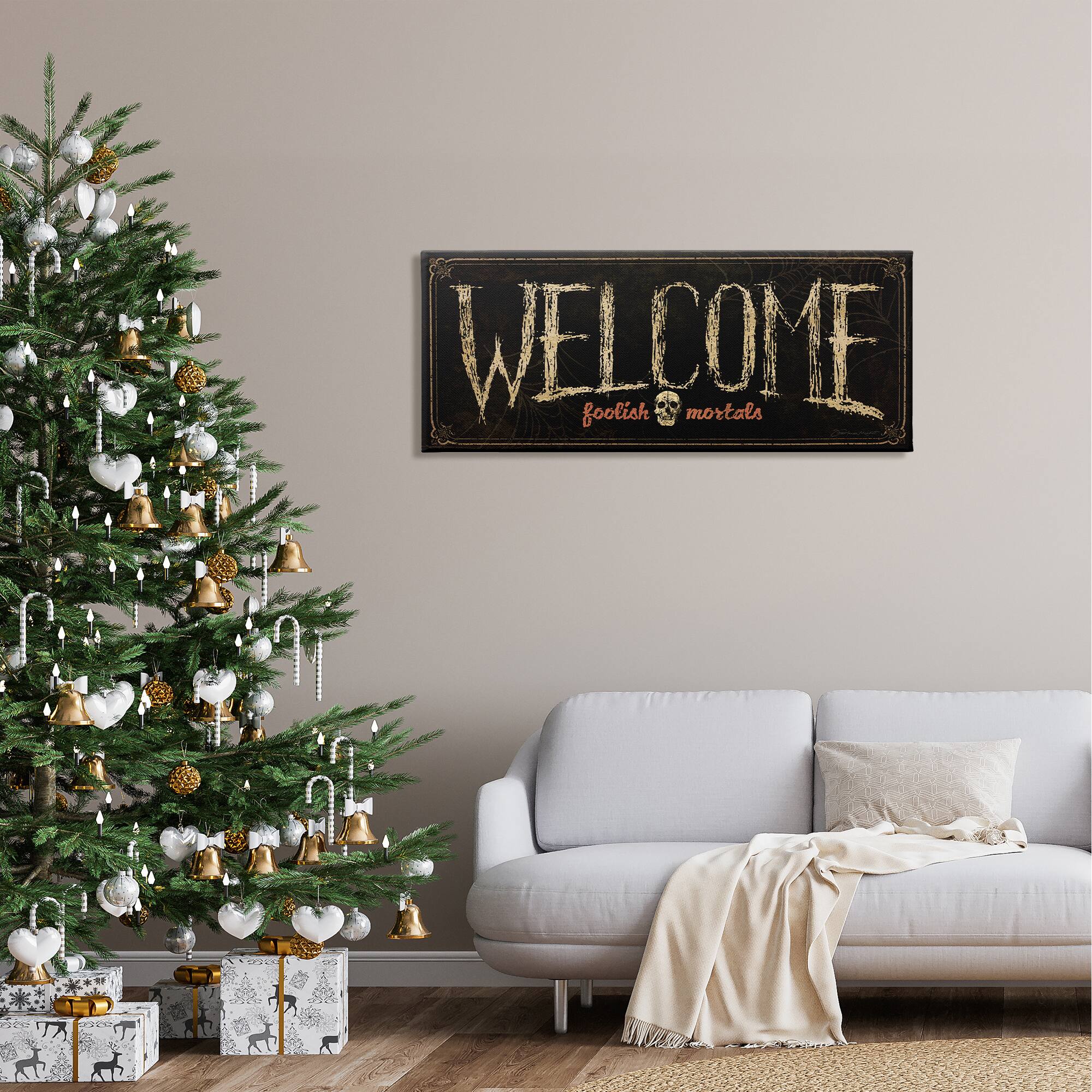 Stupell Industries Welcome Foolish Mortals Phrase Canvas Wall Art