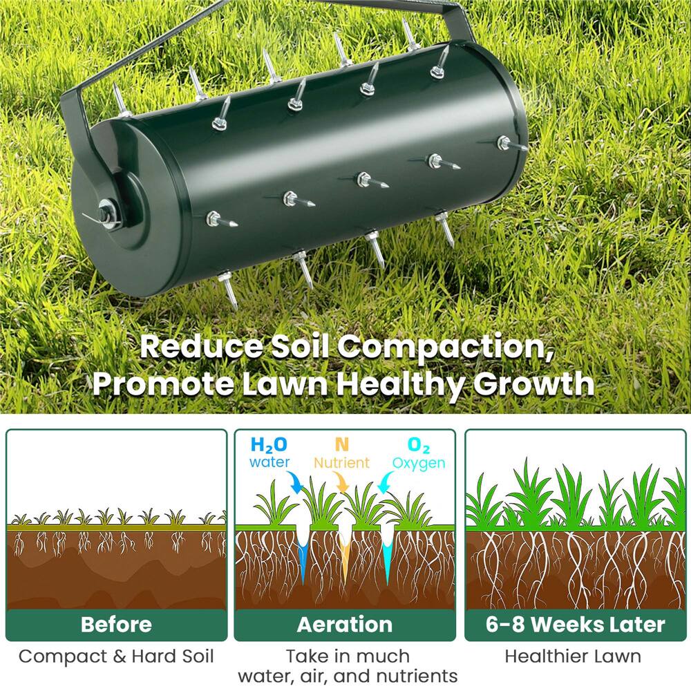 Costway 18" Heavy Duty Manual Rolling Lawn Aerator Tool with Handle