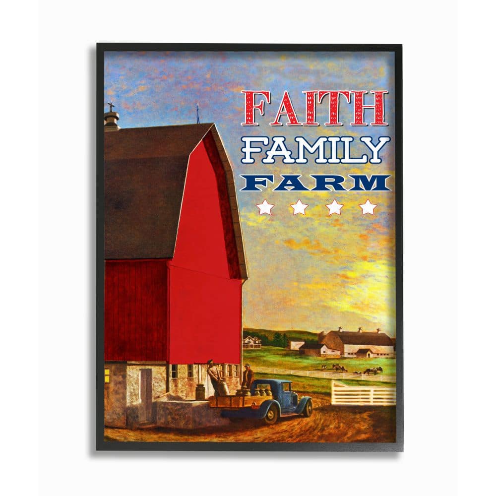 Stupell Industries Faith Family Farm Wall Art in Black Frame