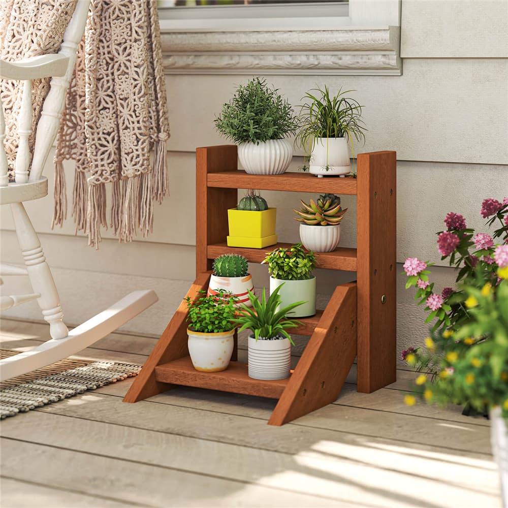 Costway 4-Tier Wooden Plant Stand for Multiple Succulents Patio