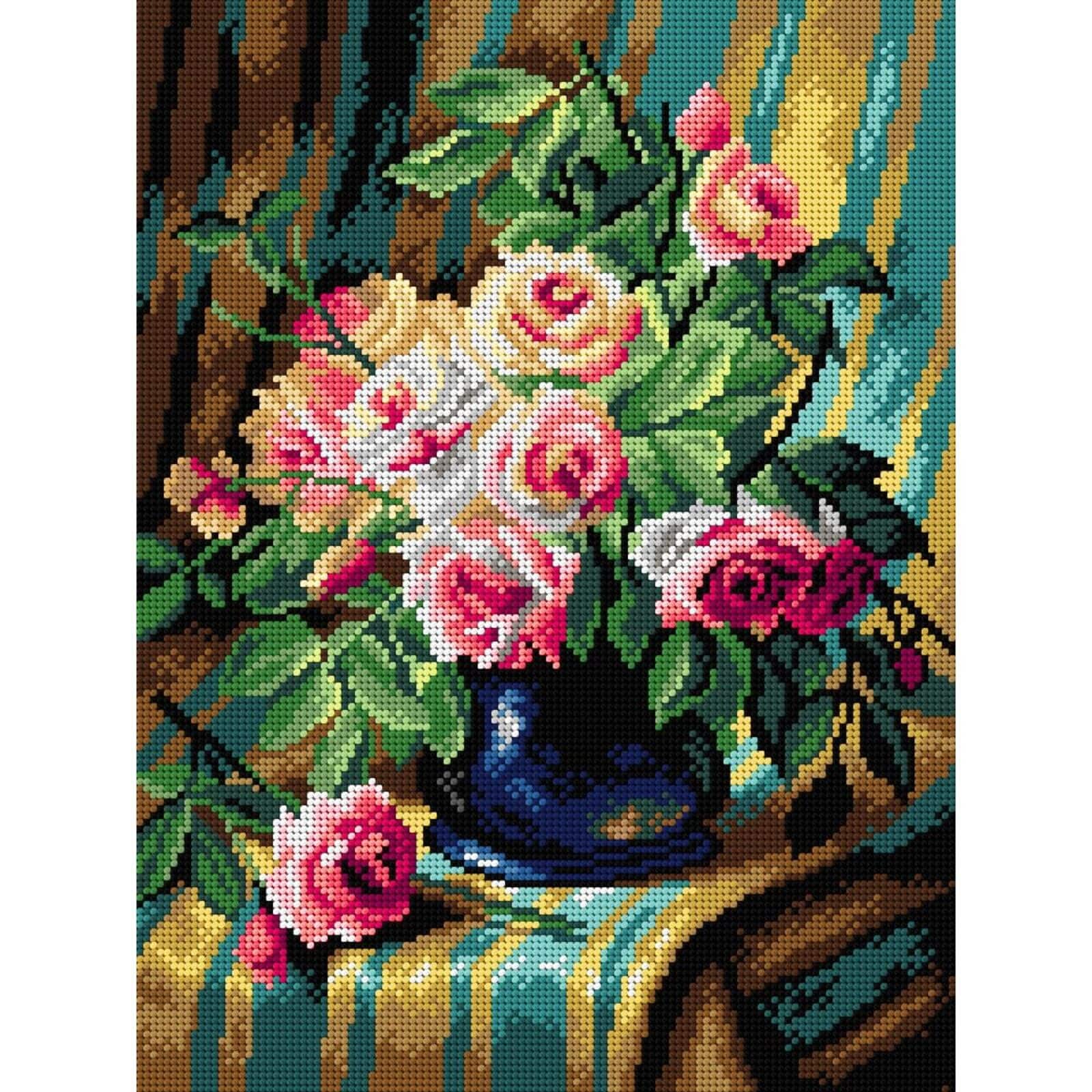 Orchidea Needlepoint Canvas For Halfstitch Without Yarn After Frans Mortelmans - Still Life With Pink Roses - Printed Tapestry Canvas
