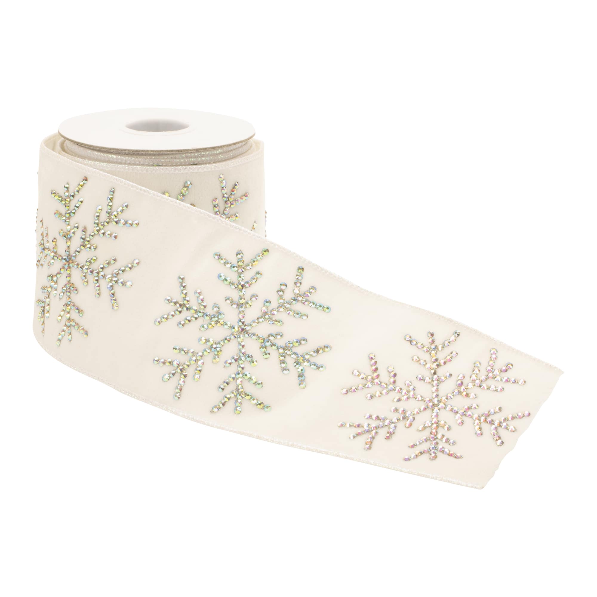 4" x 5yd. Jeweled Snowflake Wired Ribbon