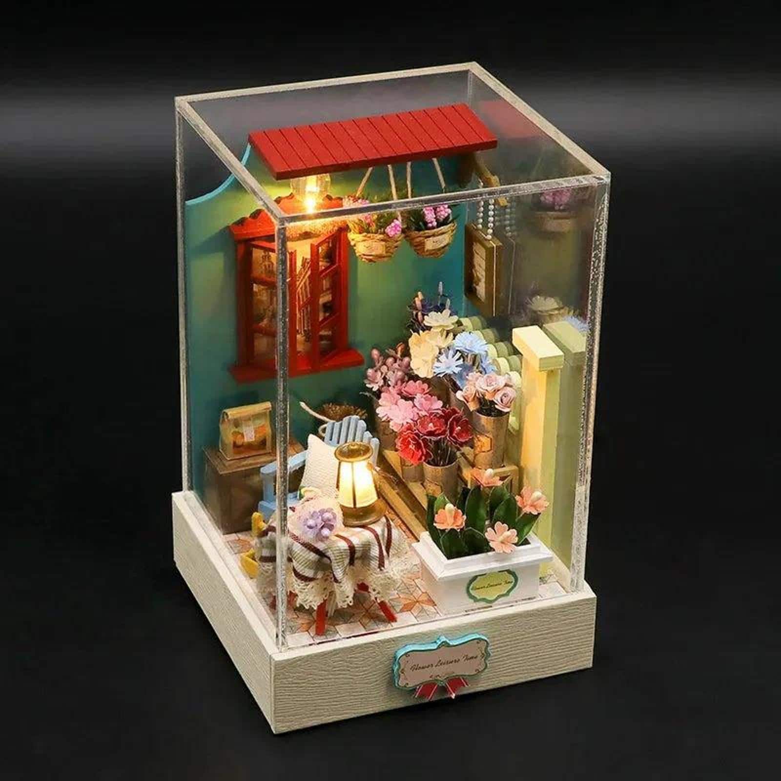 Wizardi Flower Shop Miniature Dollhouse Roombox Kit