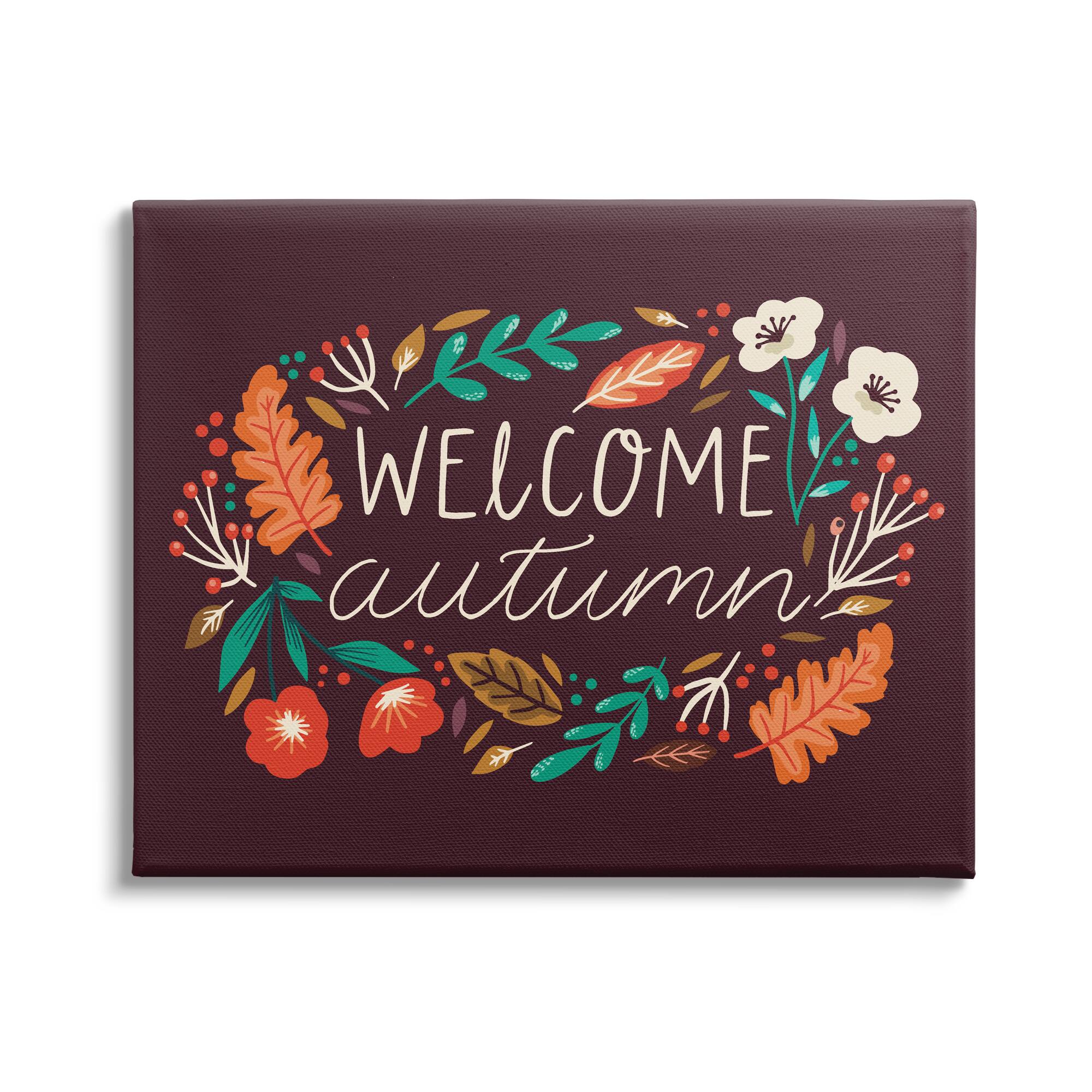 Stupell Industries Welcome Autumn Fall Botanicals Canvas Wall Art