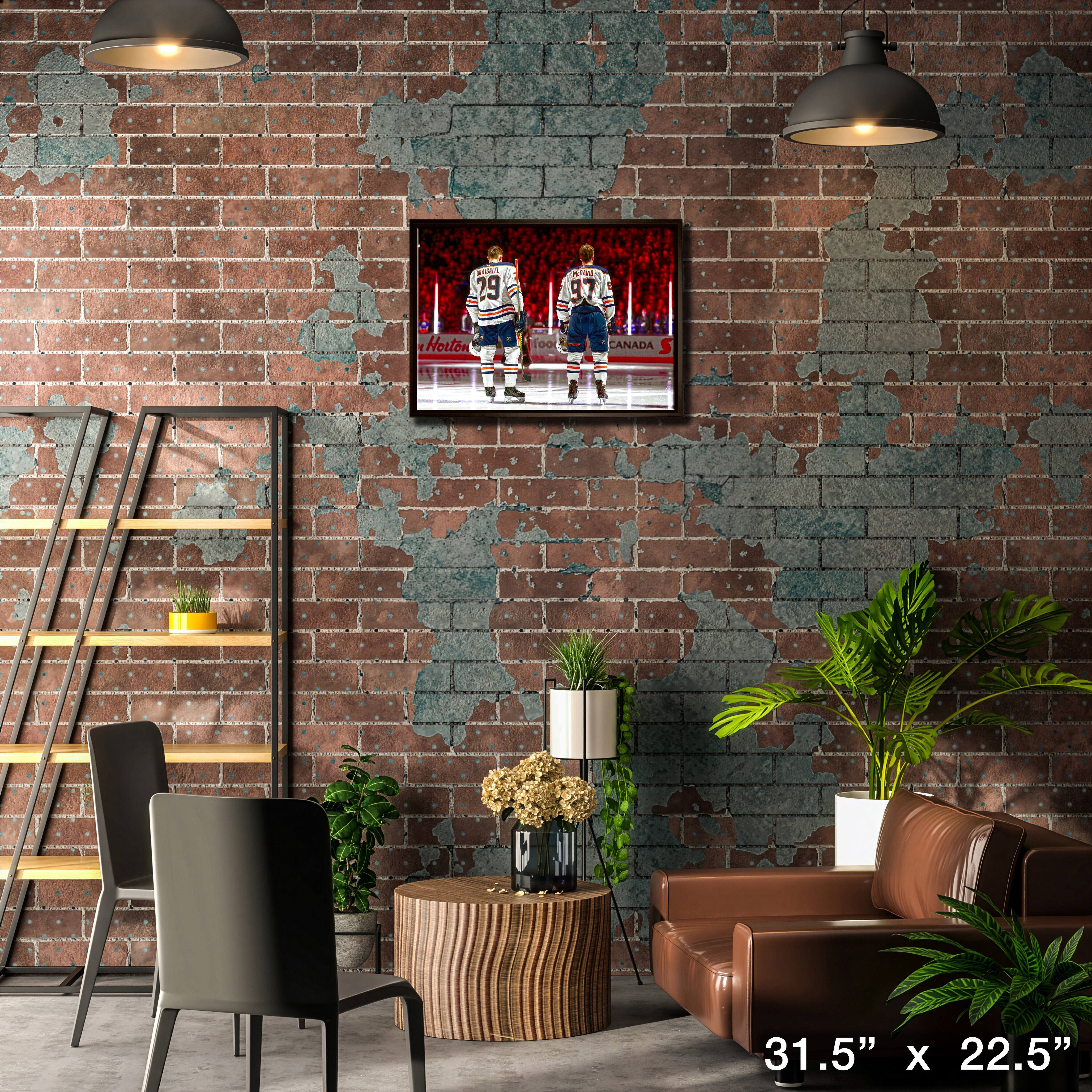 Connor McDavid and Leon Draisaitl Edmonton Oilers Framed 20" x 29" Line-Up Canvas 31.5" x 22.5"