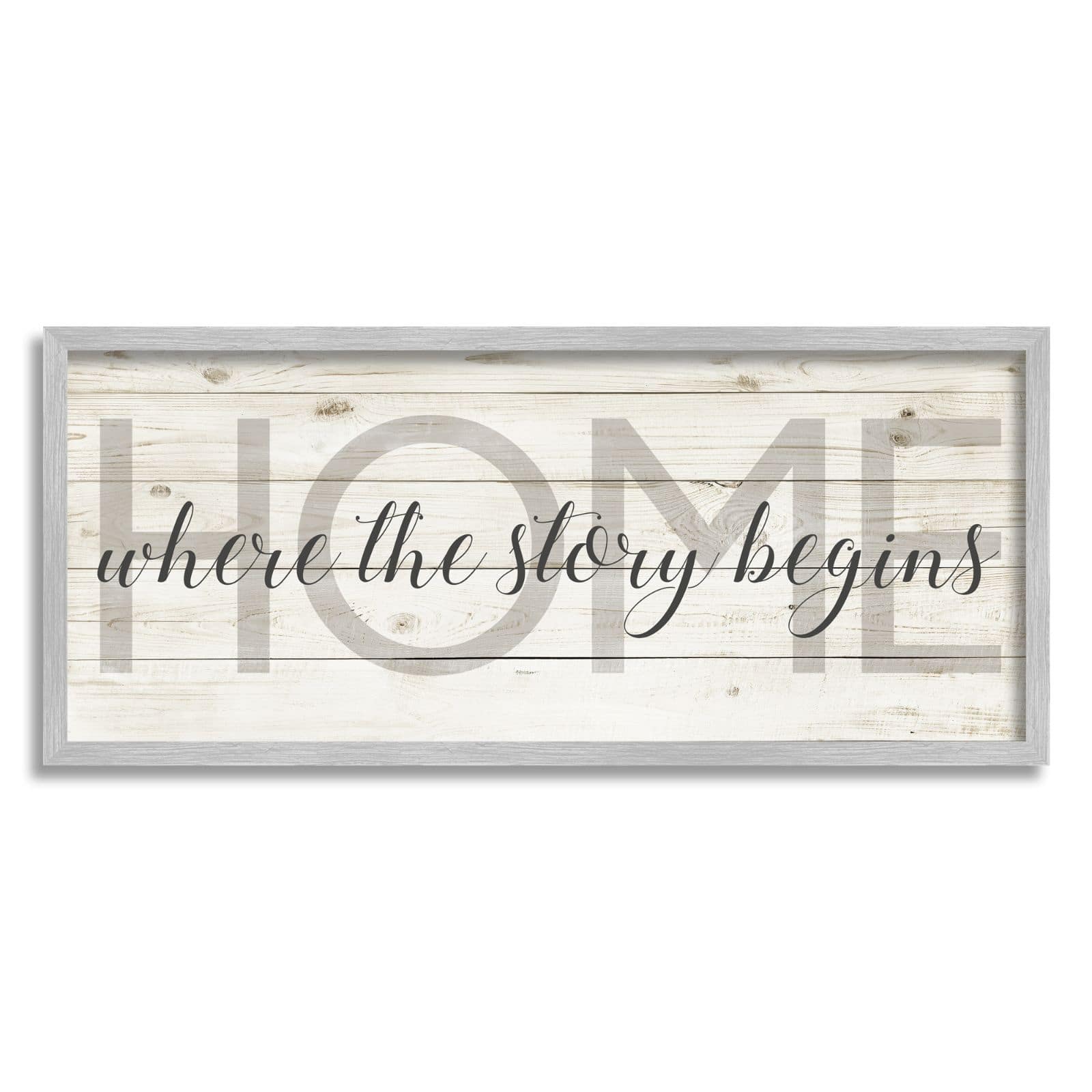Stupell Industries Story Begins Family Home Inspirational Word Textured Wood Design Framed Wall Art