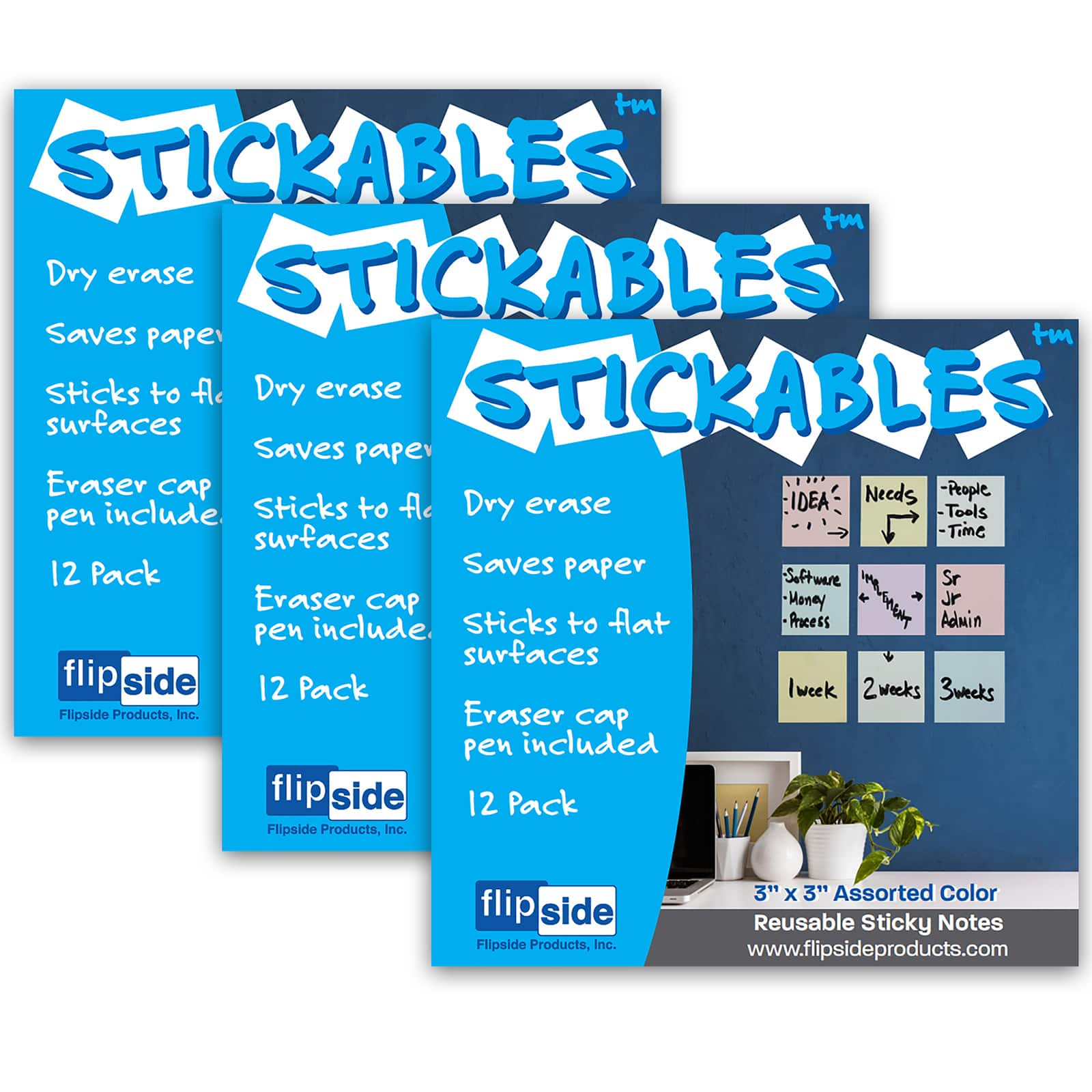 Flipside Assorted Pastel Colors Dry Erase Stickables With Dry Erase Marker