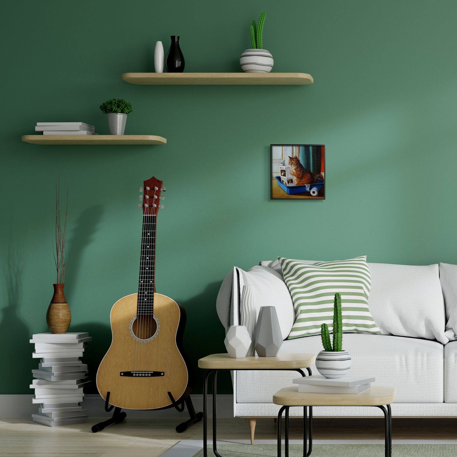 Stupell Industries Cat Reading Newspaper Wall Art in Black Frame