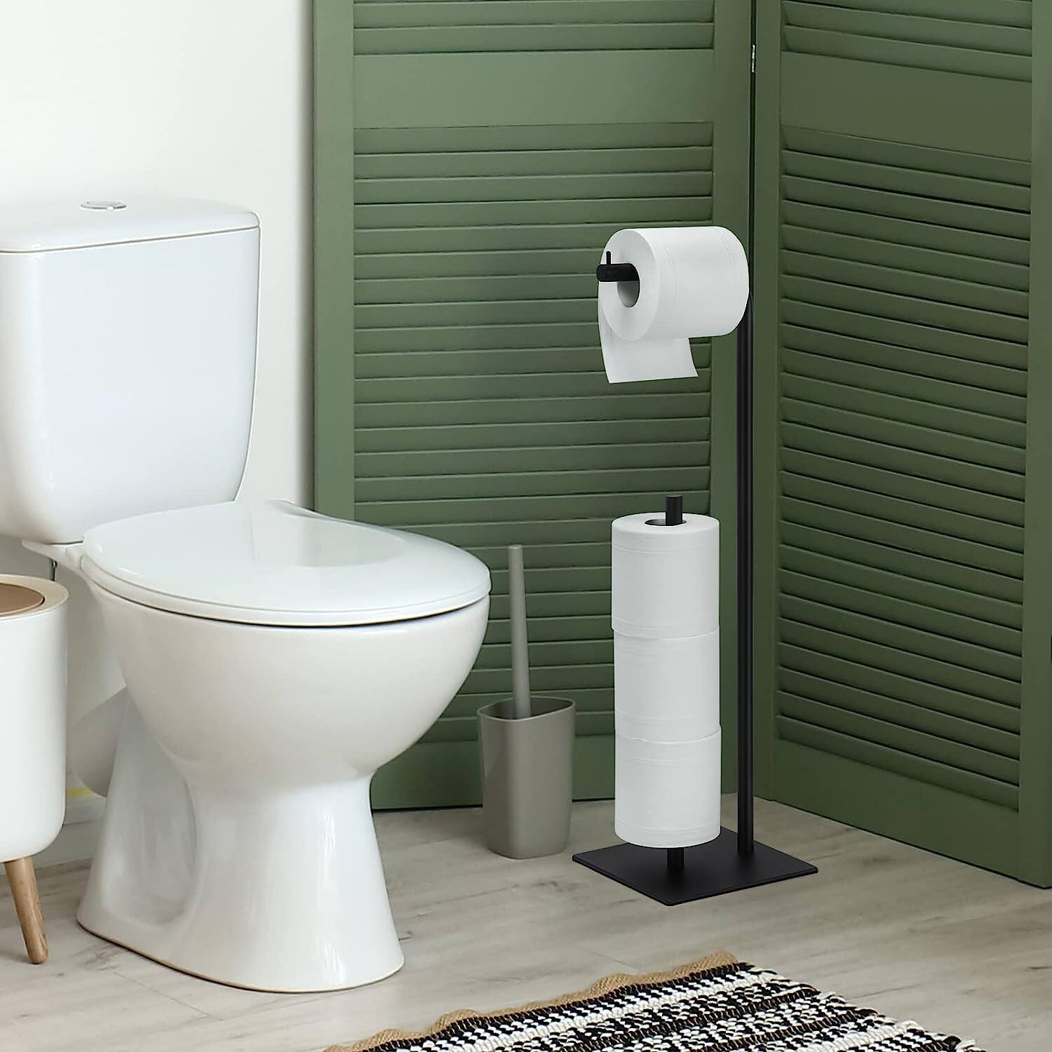 Black Freestanding Metal Toilet Paper Holder Stand