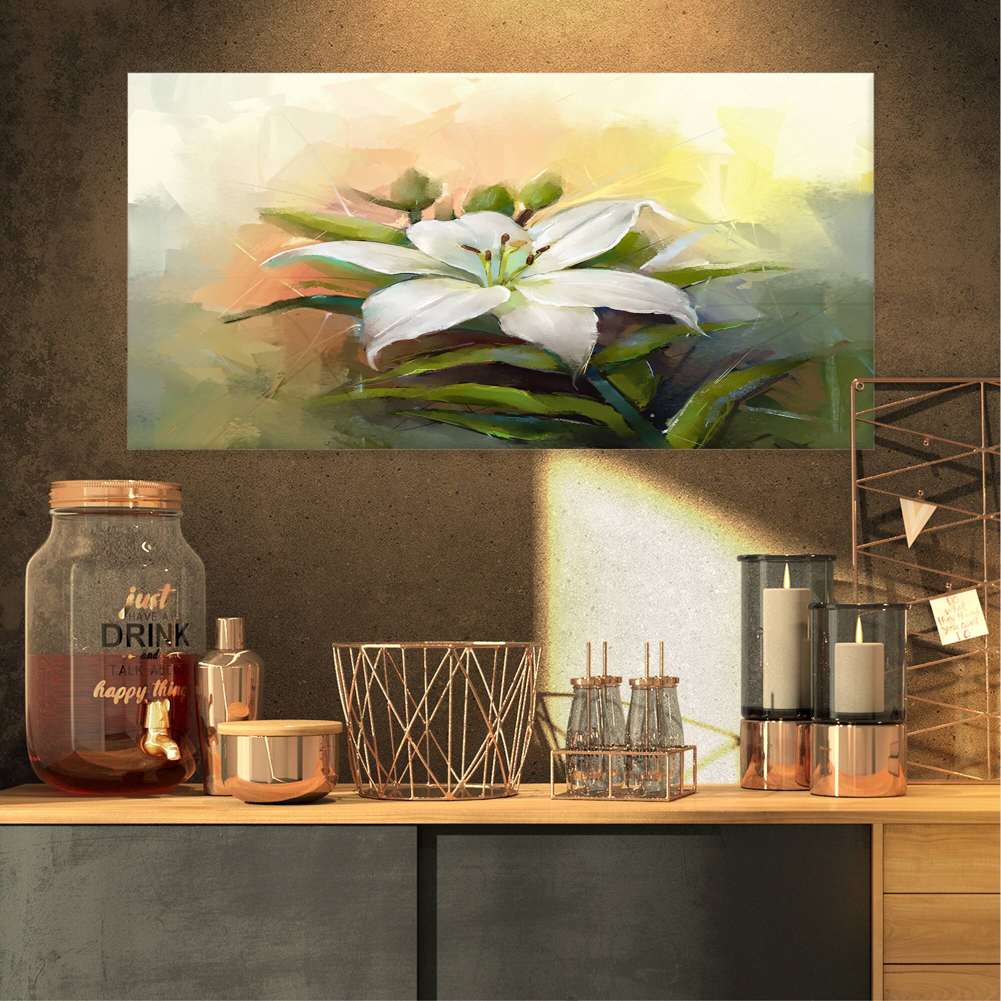 Designart - White Lily Flower Oil Painting - Large Floral Canvas Art Print