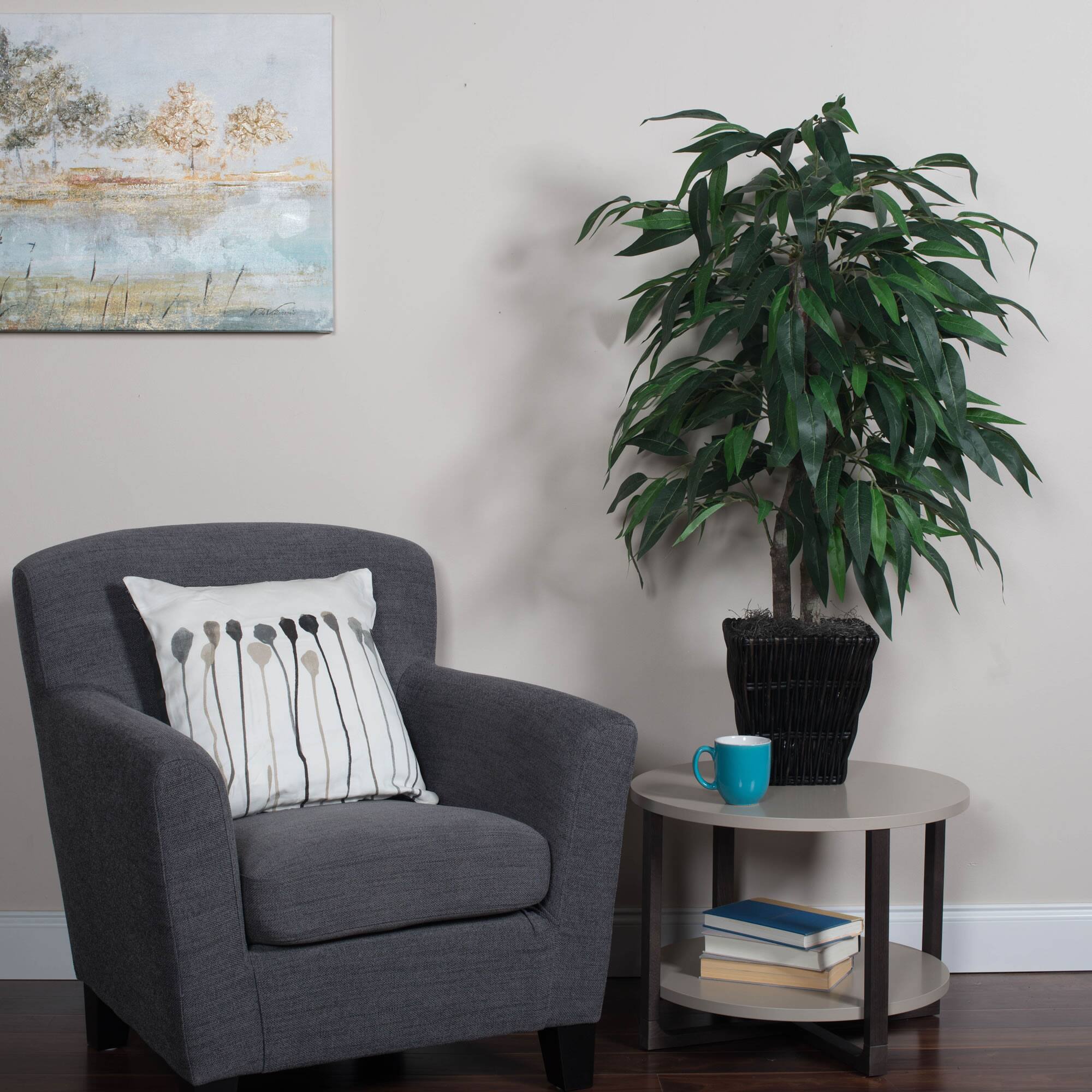 4ft. Artificial Mango Bush with Square Willow Basket