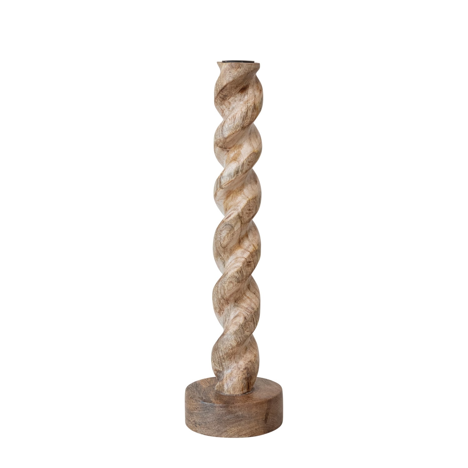 Hello Honey® 14" Tall Natural Hand-Carved Mango Wood Twisted Taper Candle Holder