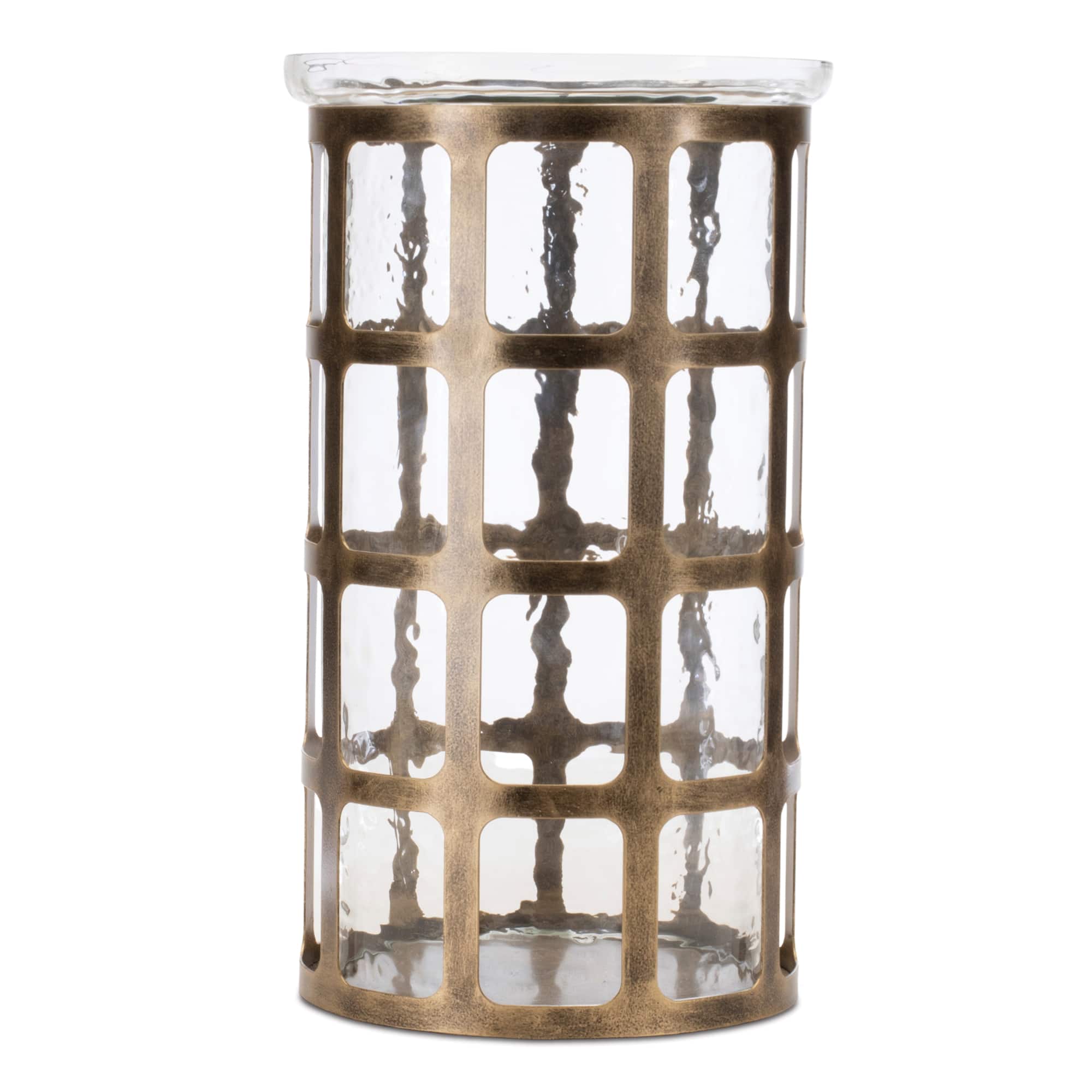 12.5" Wavy Glass Candle Holder with Distressed Metal Frame