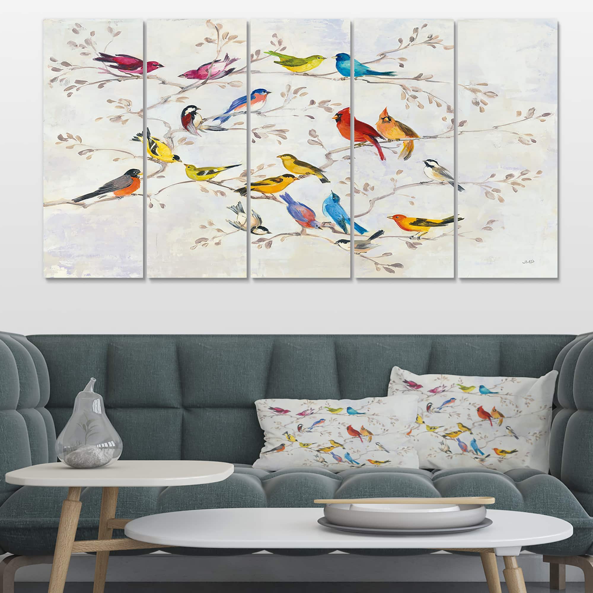 Designart - Multi-Color Bird on Tree - Modern Farmhouse Canvas Art