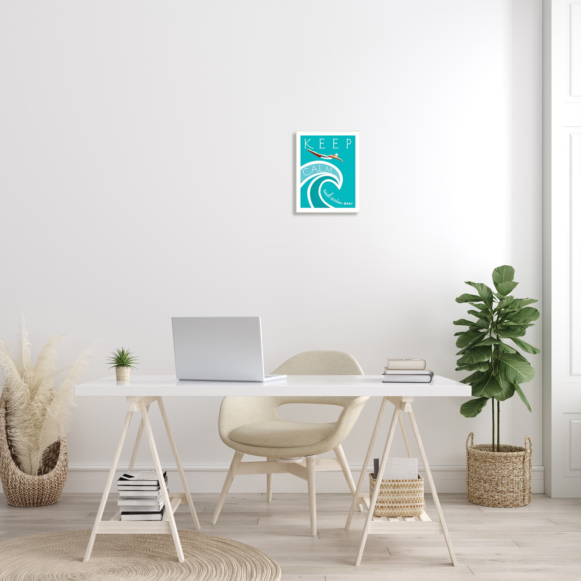 Stupell Industries Keep Calm Swim On Phrase Female Diver Blue Wave Wall Plaque