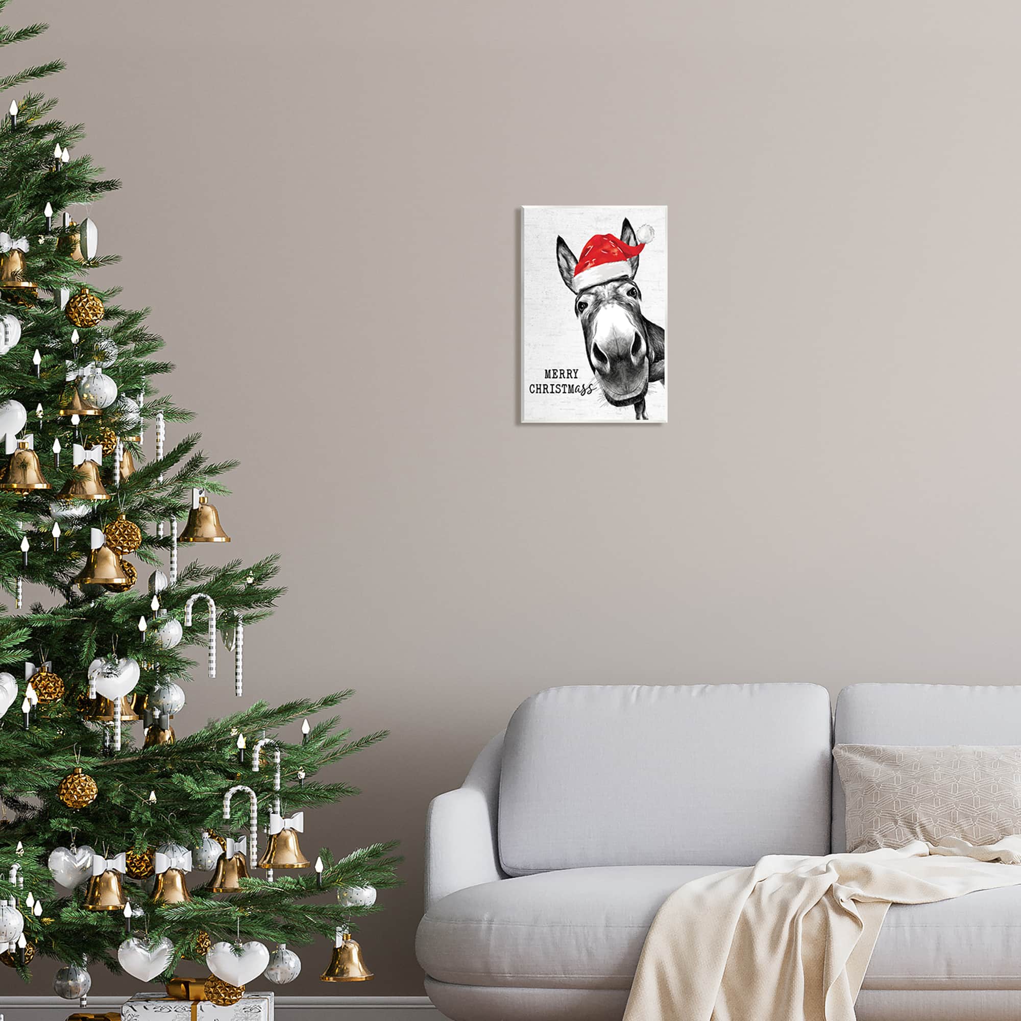 Stupell Industries Merry Christmass Funny Donkey Wall Plaque Art
