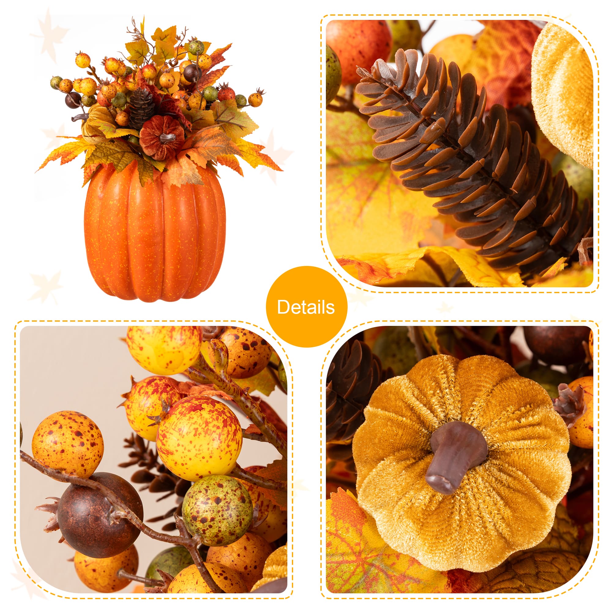Glitzhome® 15" Fall Velvet Pumpkin, Pinecone & Berry Centerpiece