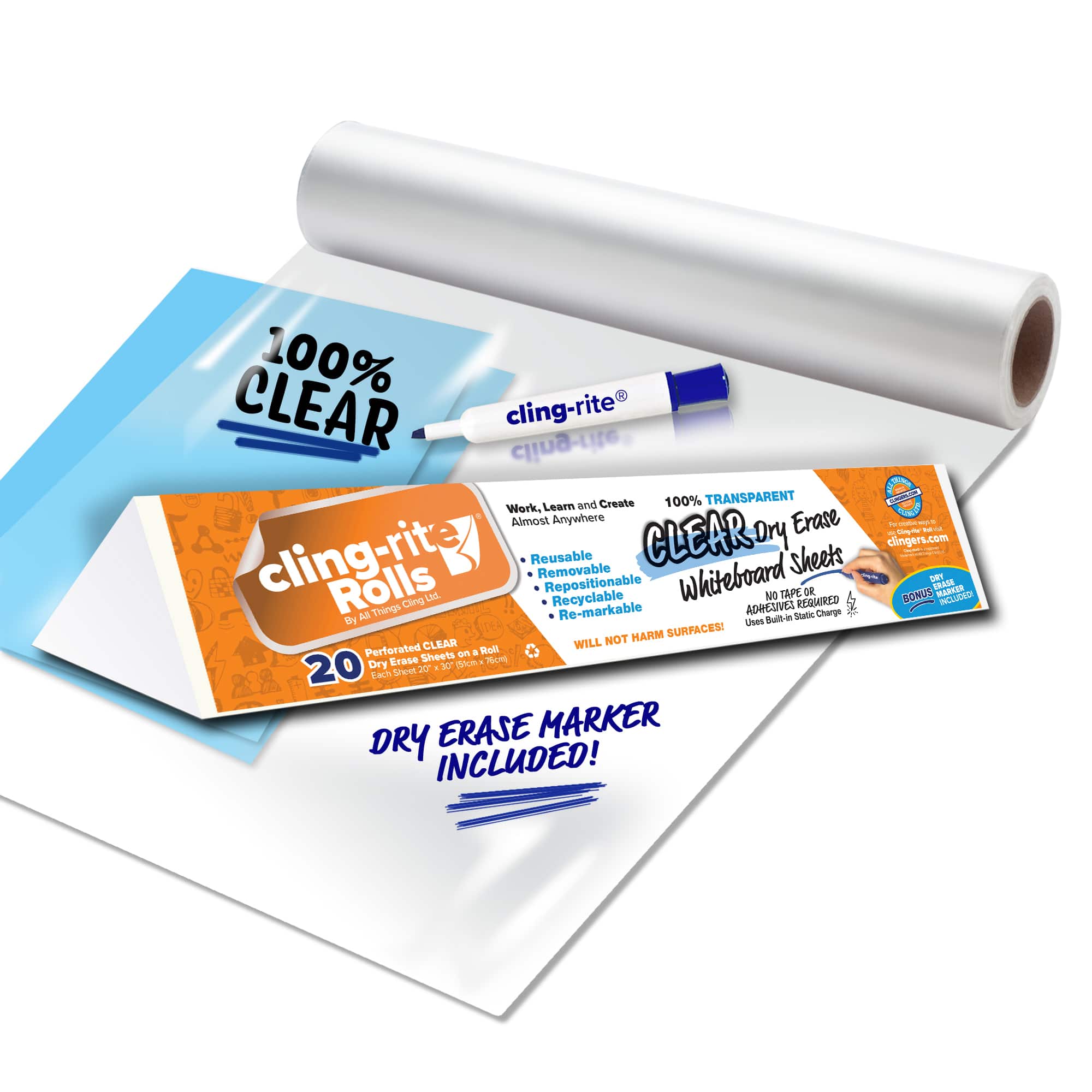 Clear Cling-rite Dry Erase Roll