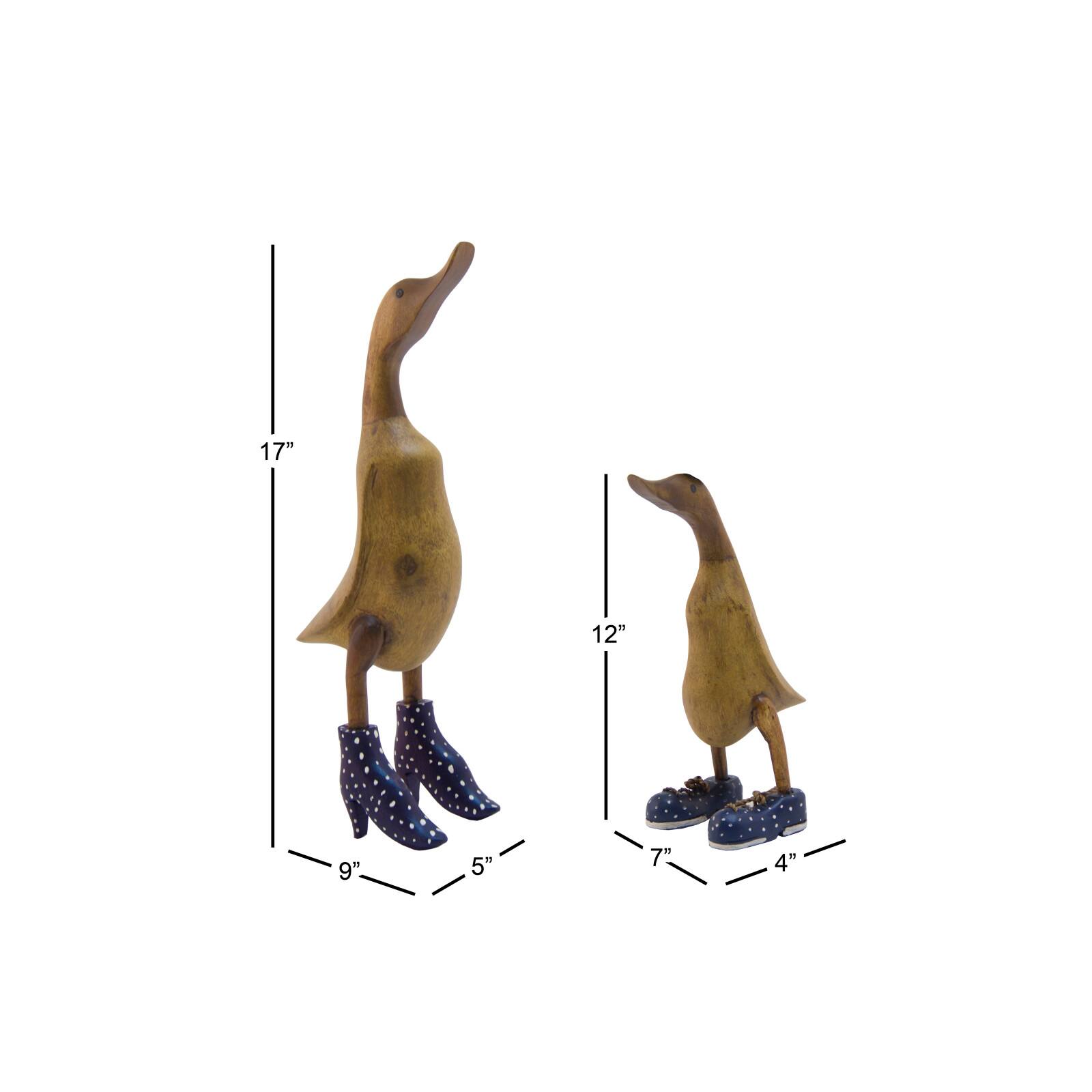 Set of 2 Brown Bamboo Coastal Duck Sculpture, 17", 12"