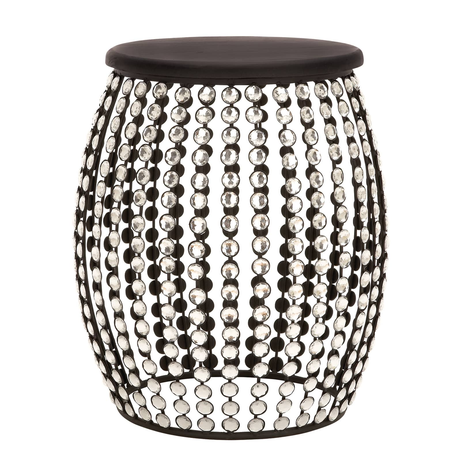 Black Iron and Wood Glam Accent Table, 19" x 16" x 16"