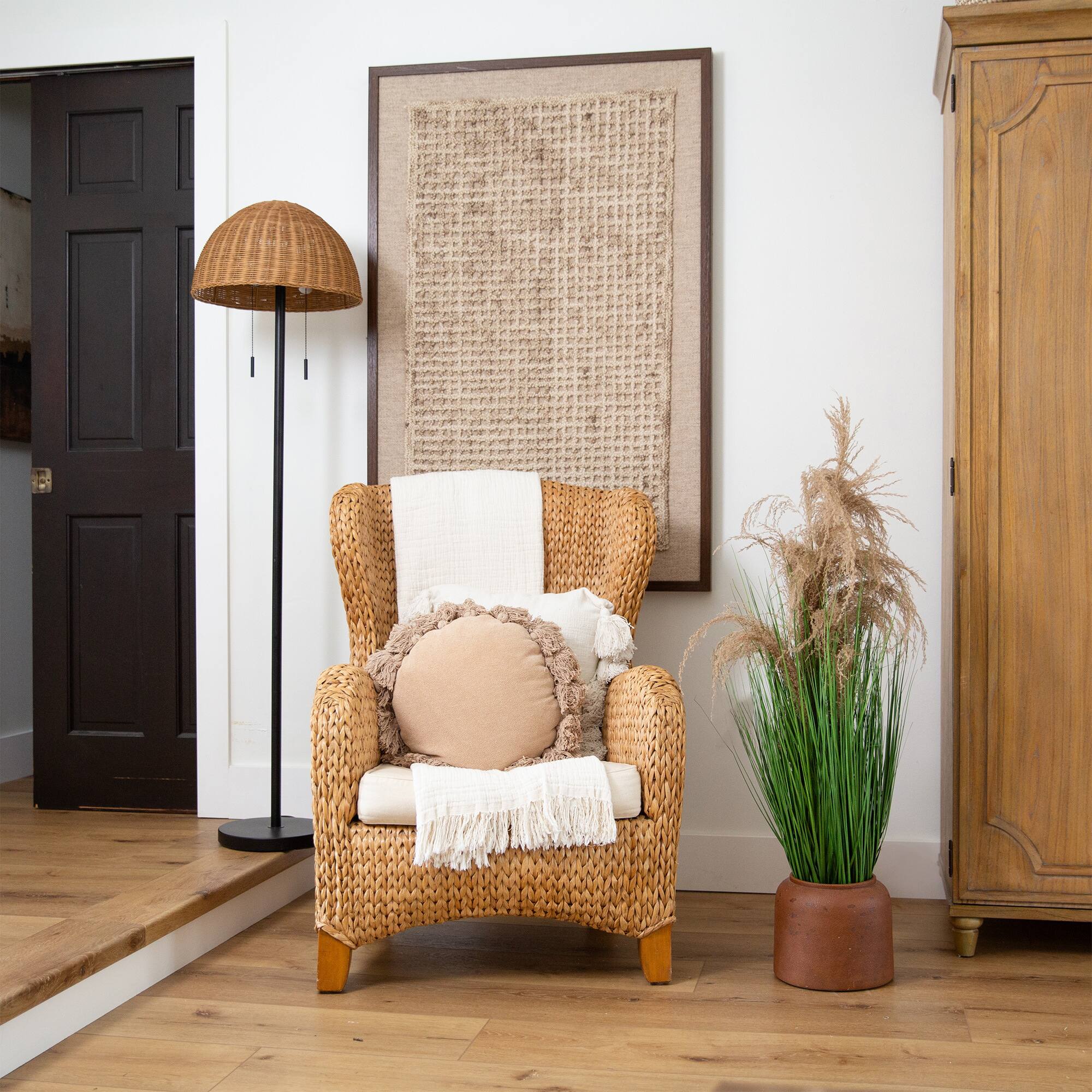 4ft. Green & Brown Artificial Pampas Grass in Black Pot