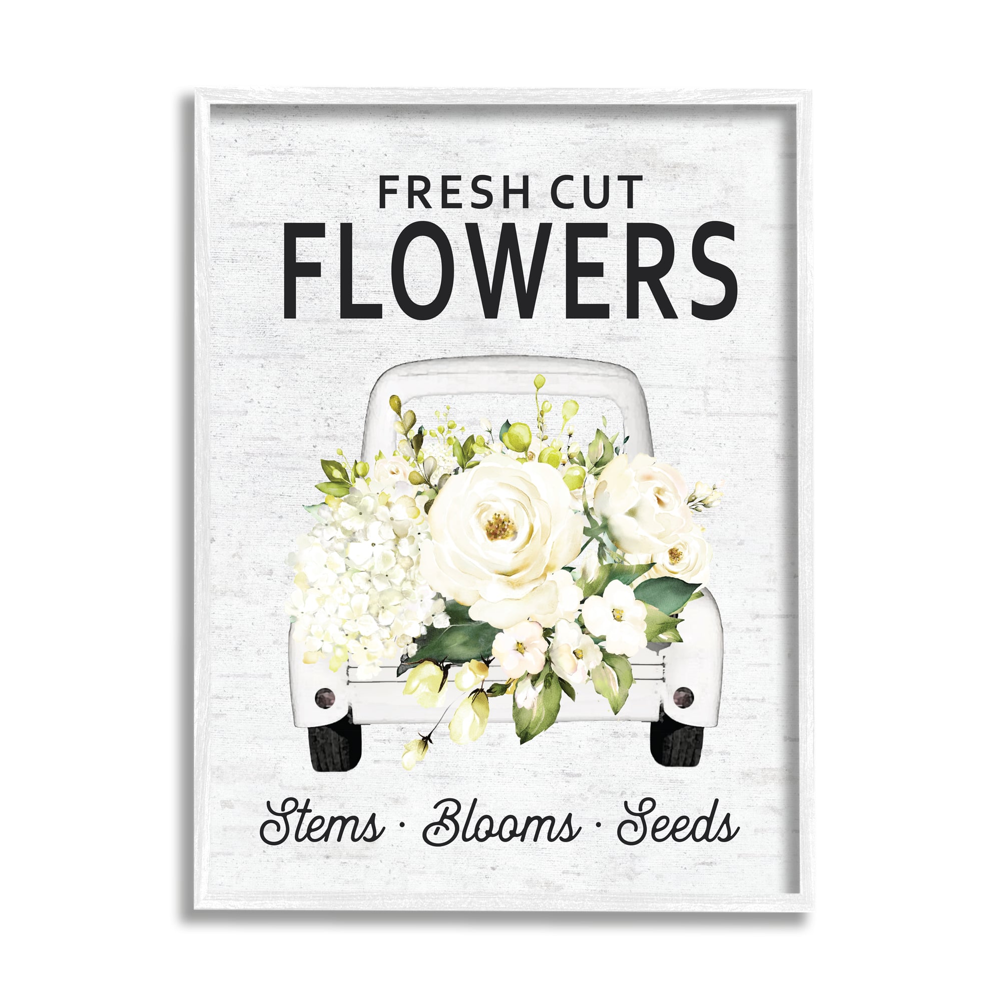 Stupell Industries Fresh Cut Flowers Sign Quaint Country Truck in White Frame Wall Art