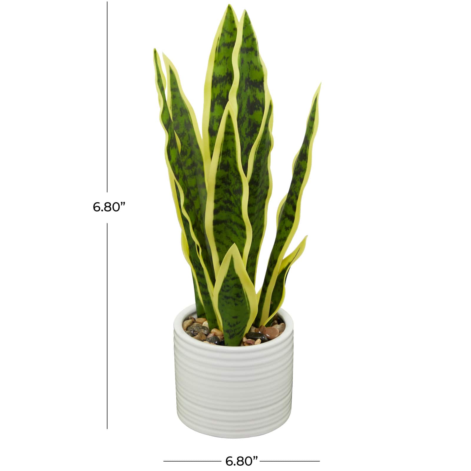 17" Green Snake Faux Foliage Artificial Plant with White Porcelain Pot