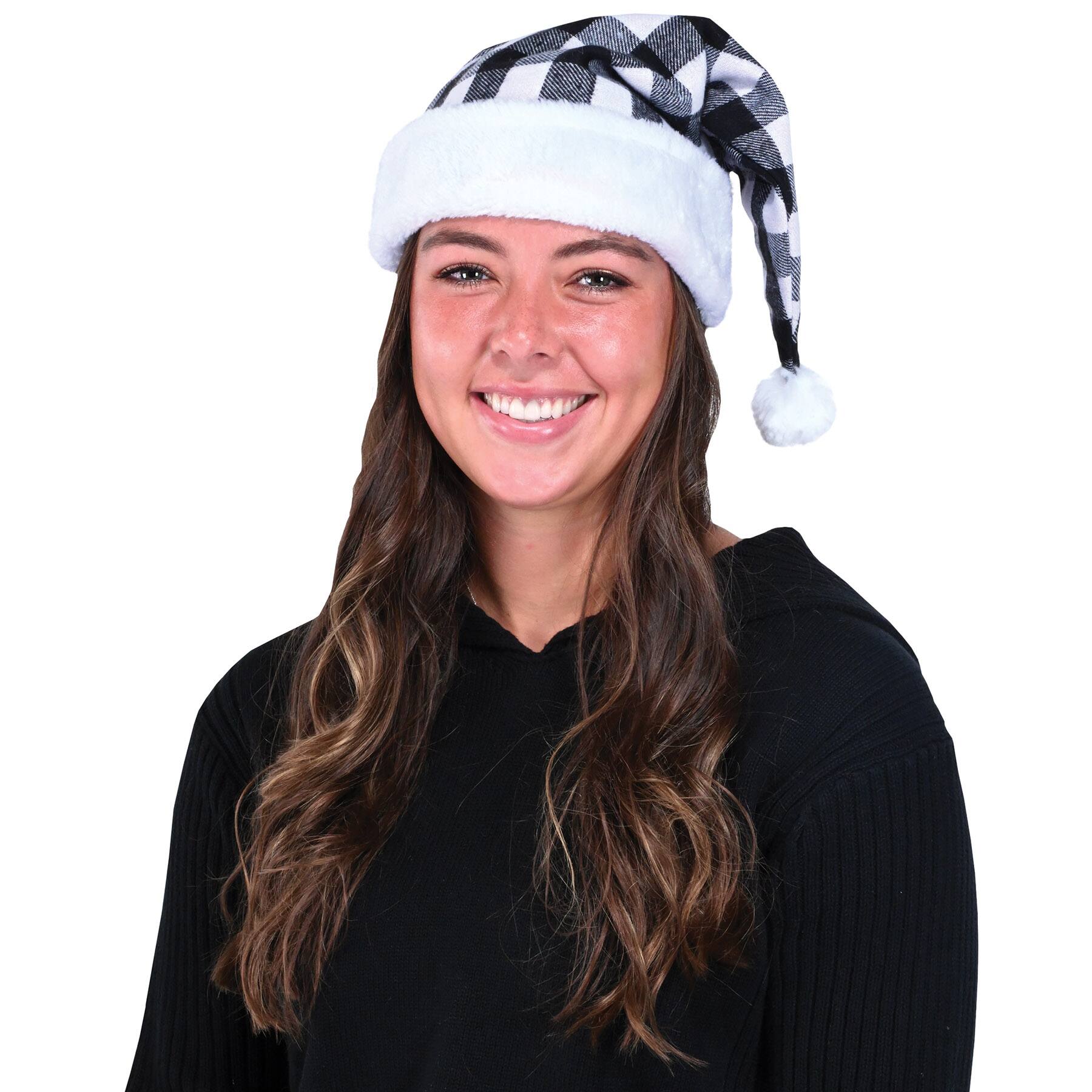 Besitle Black & White Plaid Santa Hats, 2ct.