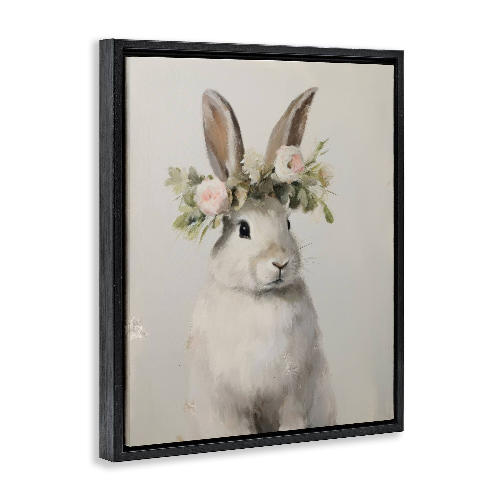Stupell Industries White Bunny Floral Crown Floating Frame Wall Art