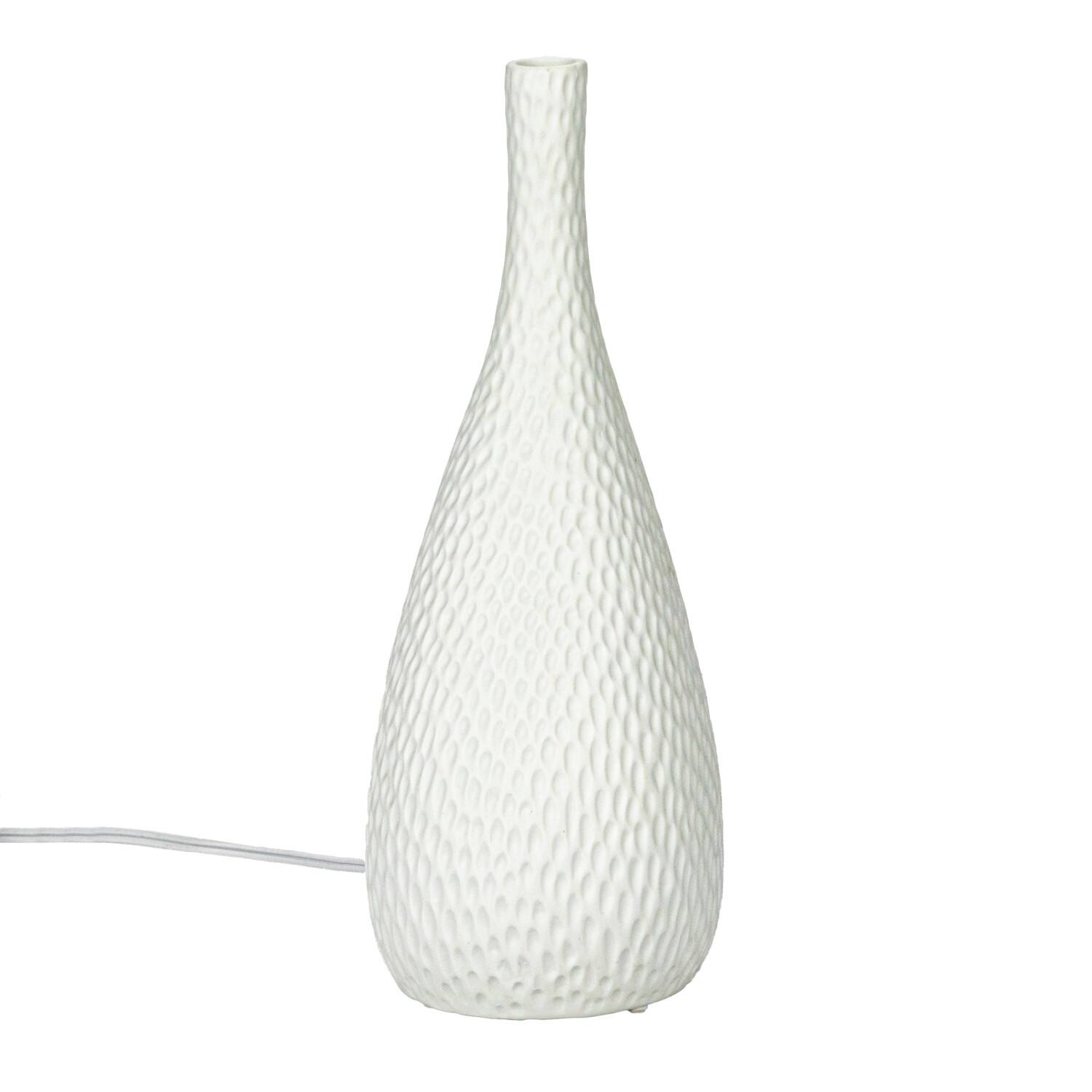 Hello Honey® 12.5" White Debossed Stoneware Bisque Table Lamp with Inline Switch