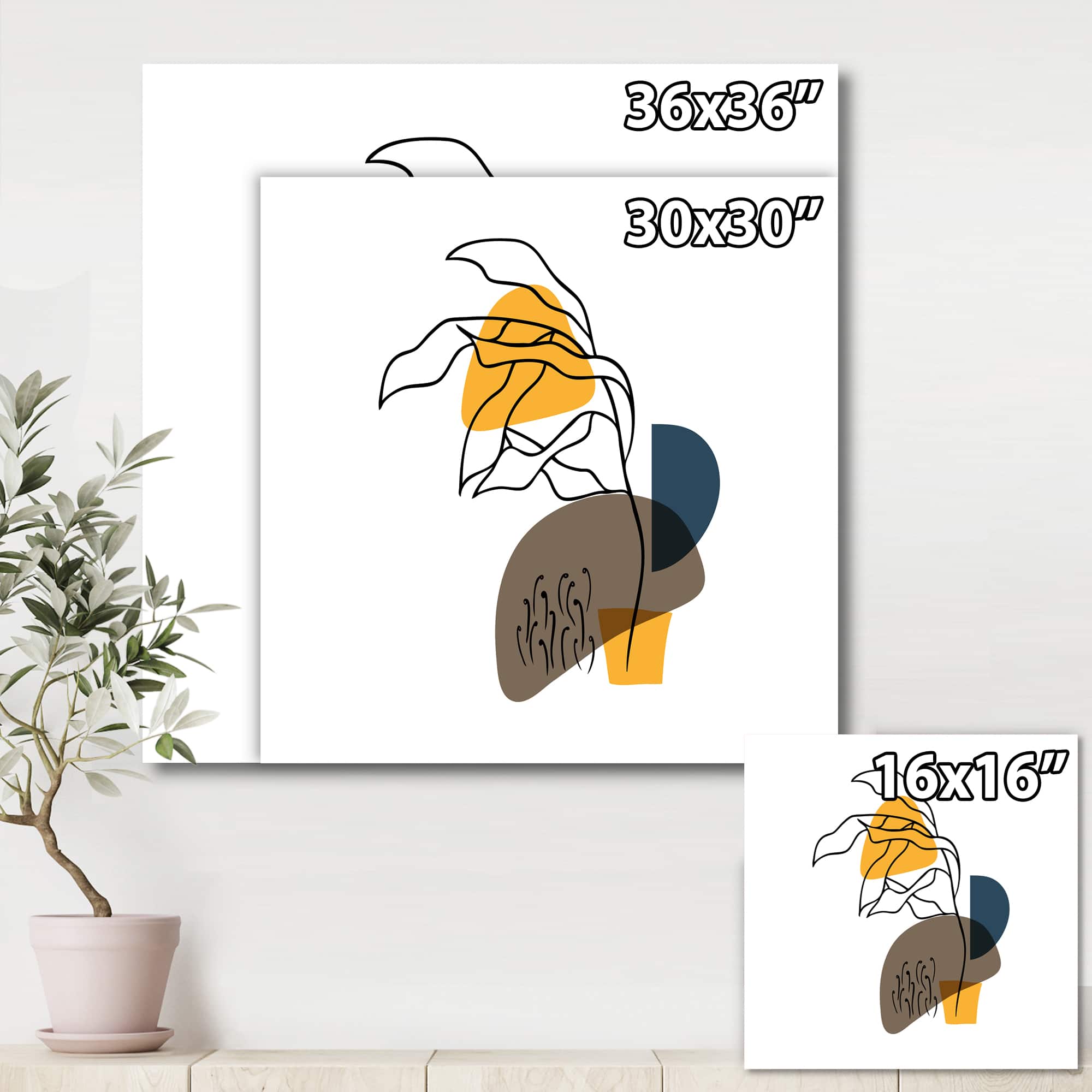 Designart - Abstract Flowers On Minimal Shapes V - Modern Canvas Wall Art Print