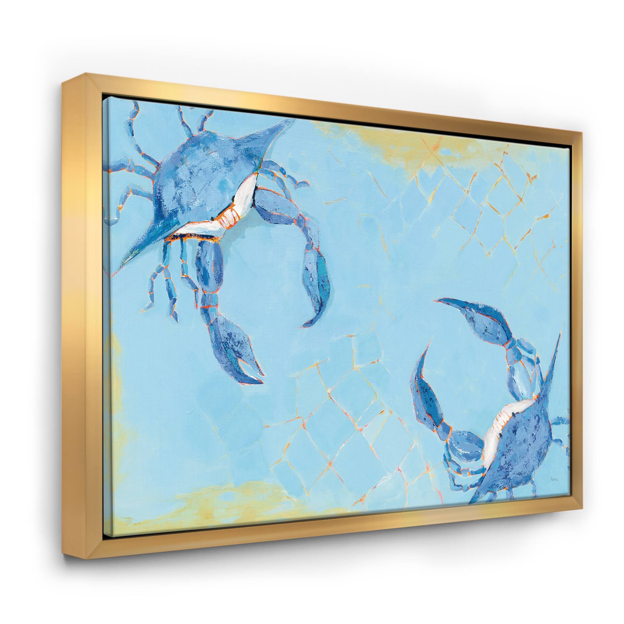Designart - Blue Coastal crab Battle - Nautical & Coastal Canvas in Gold Frame