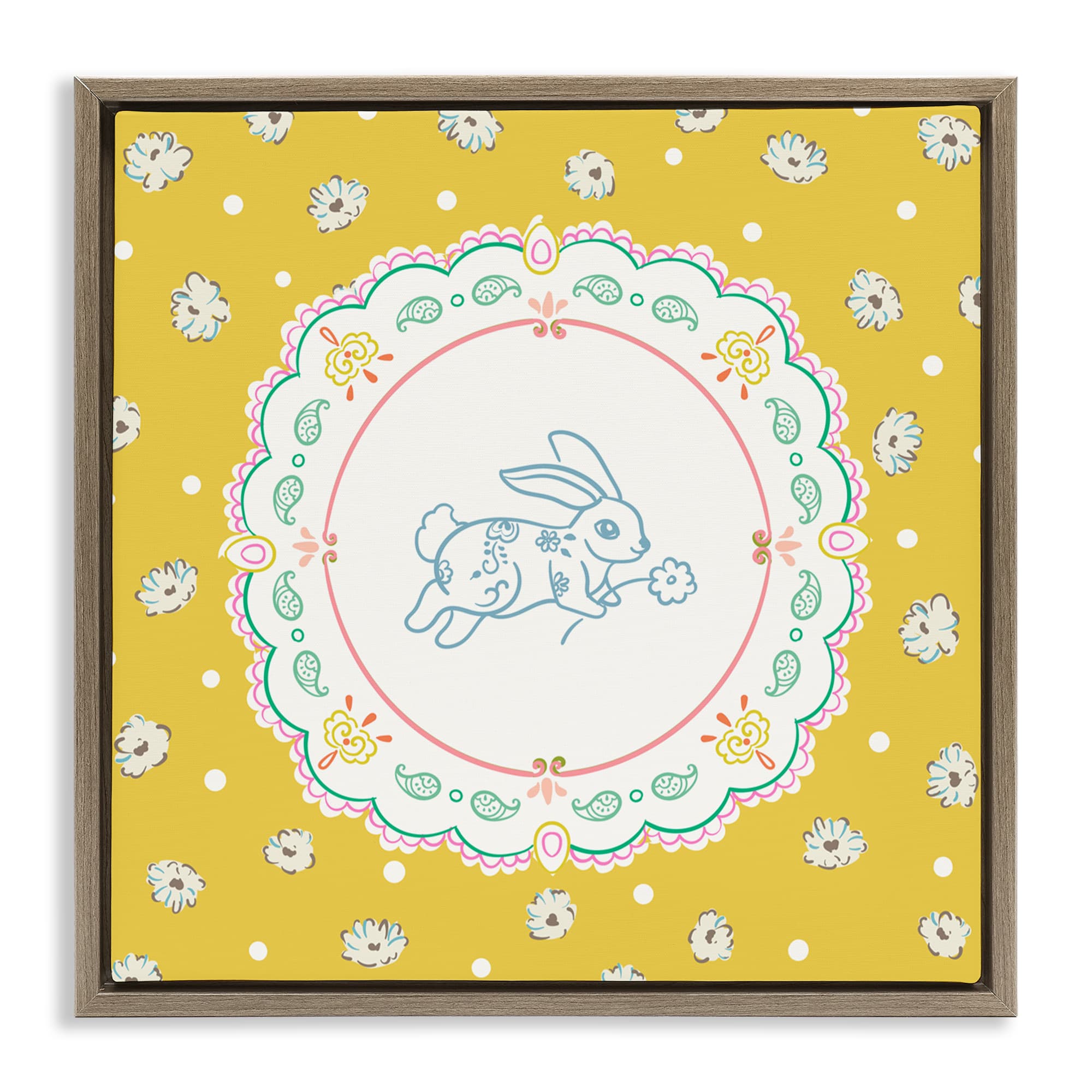 Stupell Industries Yellow Florals Spring Bunny Floating Frame Wall Art