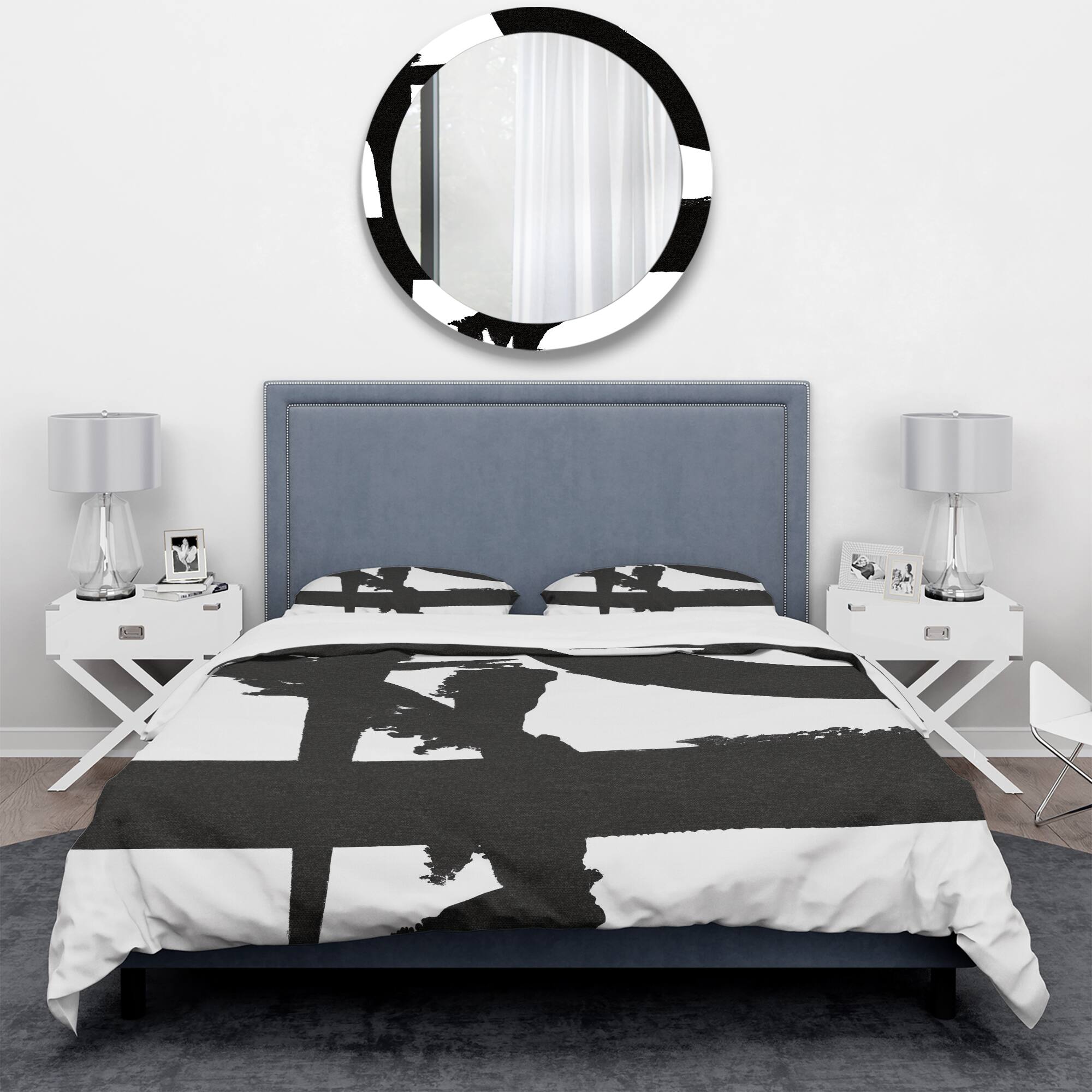 Designart 'Black & White Crossing Paths I' Geometric Bedding Set - Duvet Cover & Shams