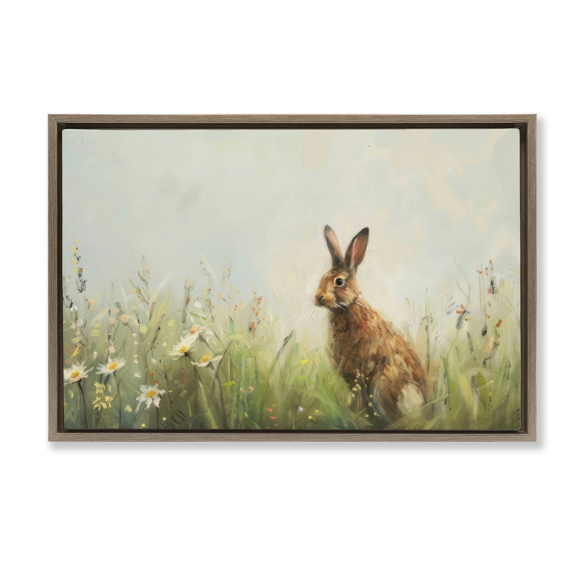 Stupell Industries Brown Rabbit with Daisies Floating Frame Wall Art