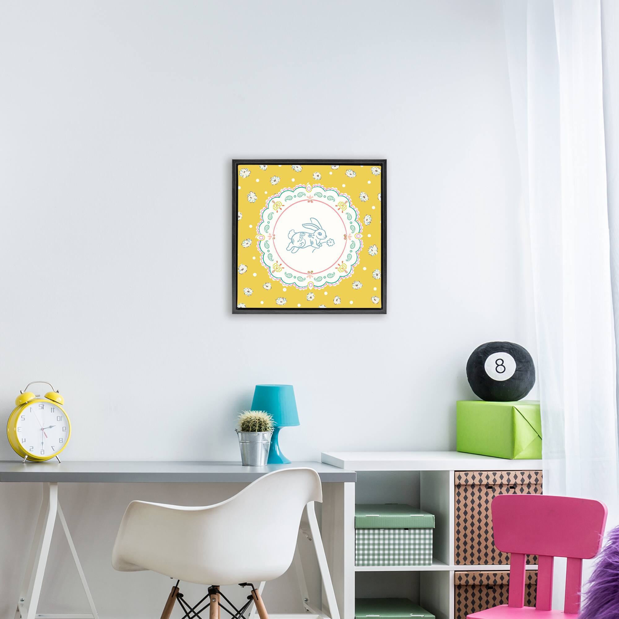 Stupell Industries Yellow Florals Spring Bunny Floating Frame Wall Art