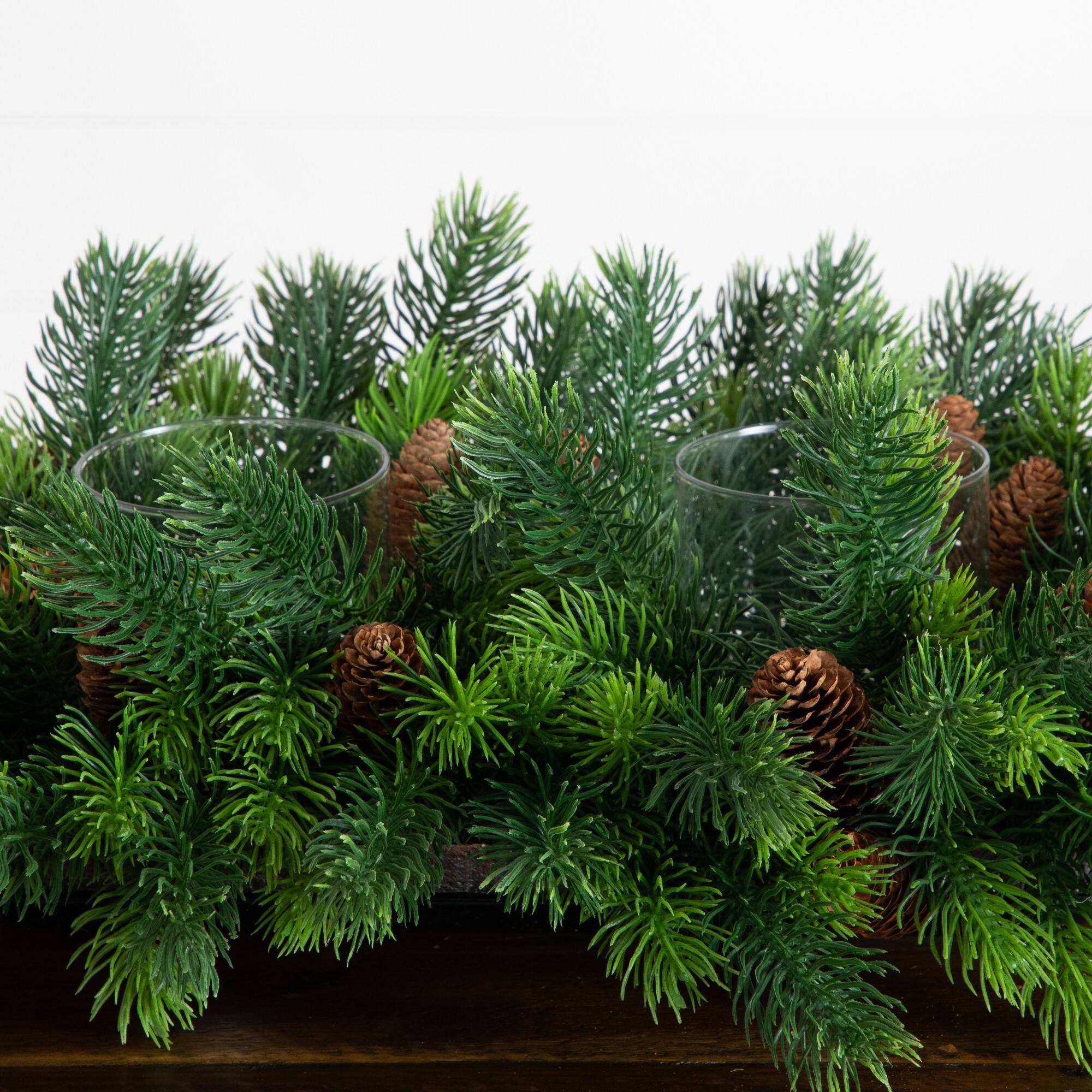 Nearly Natural 24" Pine Artificial Christmas Double Candle Holder with Pinecones